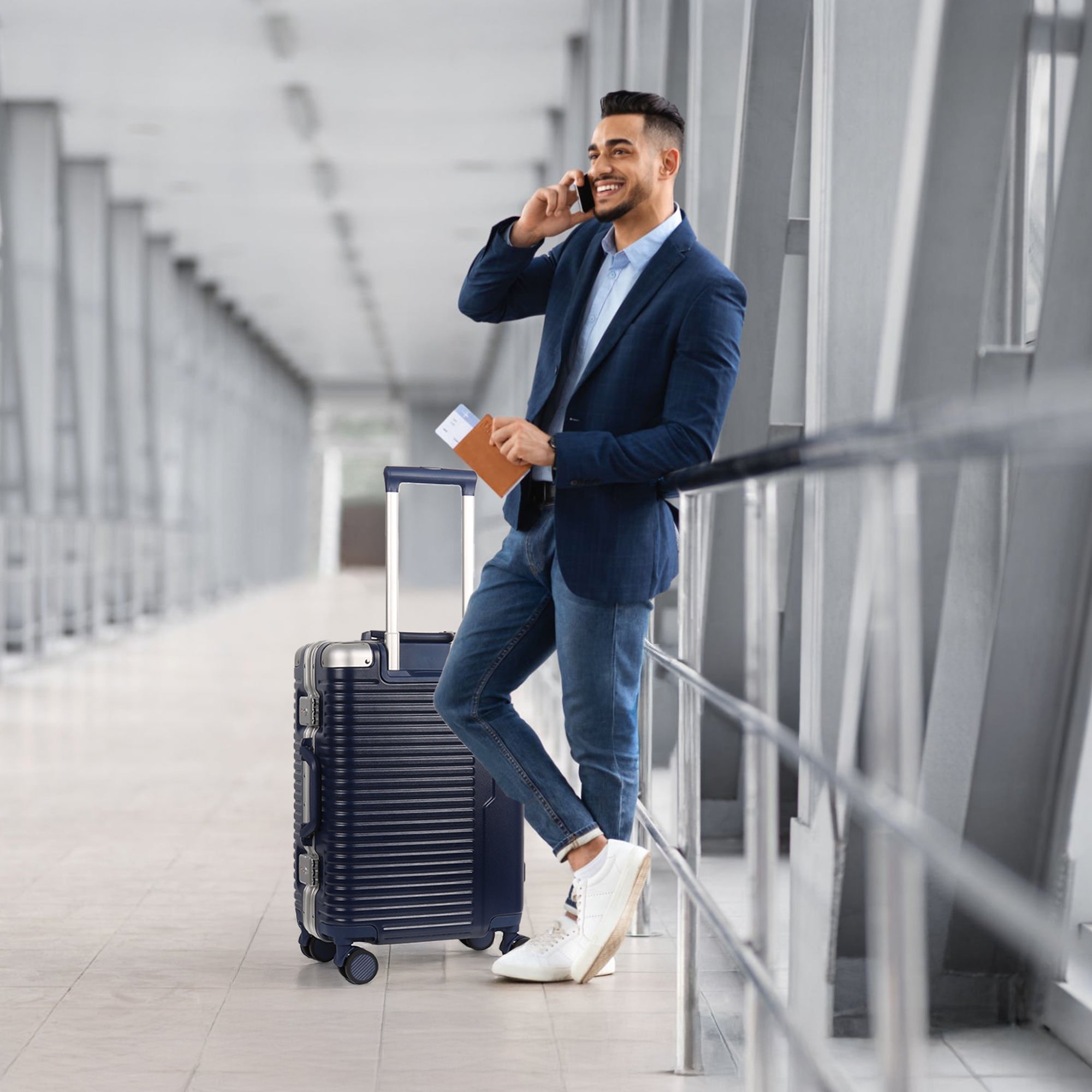 Luggage AL1377,Carry On Luggage 20 inch,Aluminum Alloy Zipperless Suitcase with Spinner Wheels