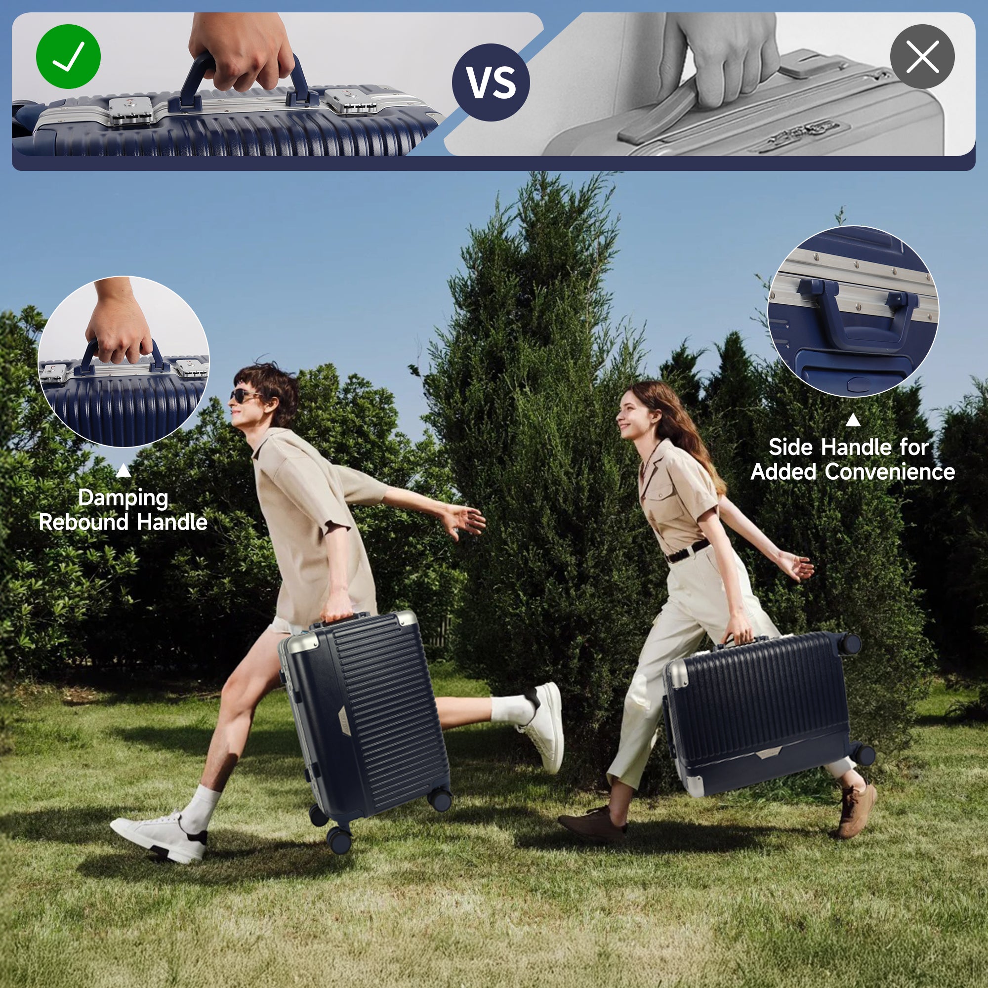 Luggage AL1377,Carry On Luggage 20 inch,Aluminum Alloy Zipperless Suitcase with Spinner Wheels