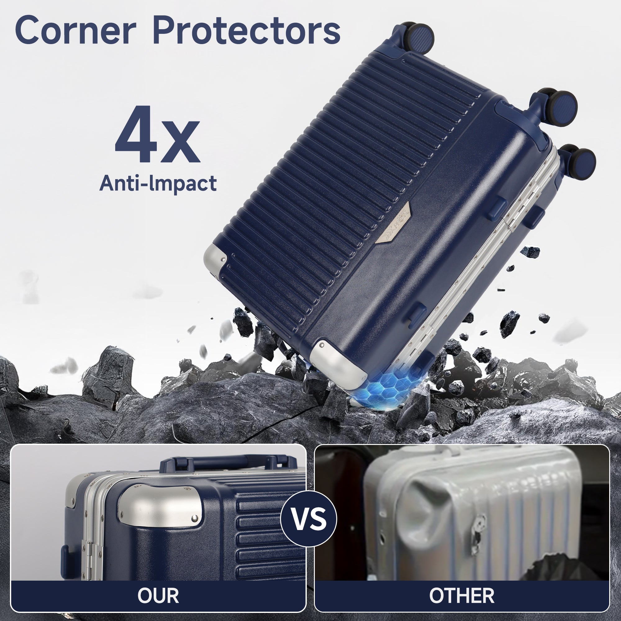 Luggage AL1377,Carry On Luggage 20 inch,Aluminum Alloy Zipperless Suitcase with Spinner Wheels