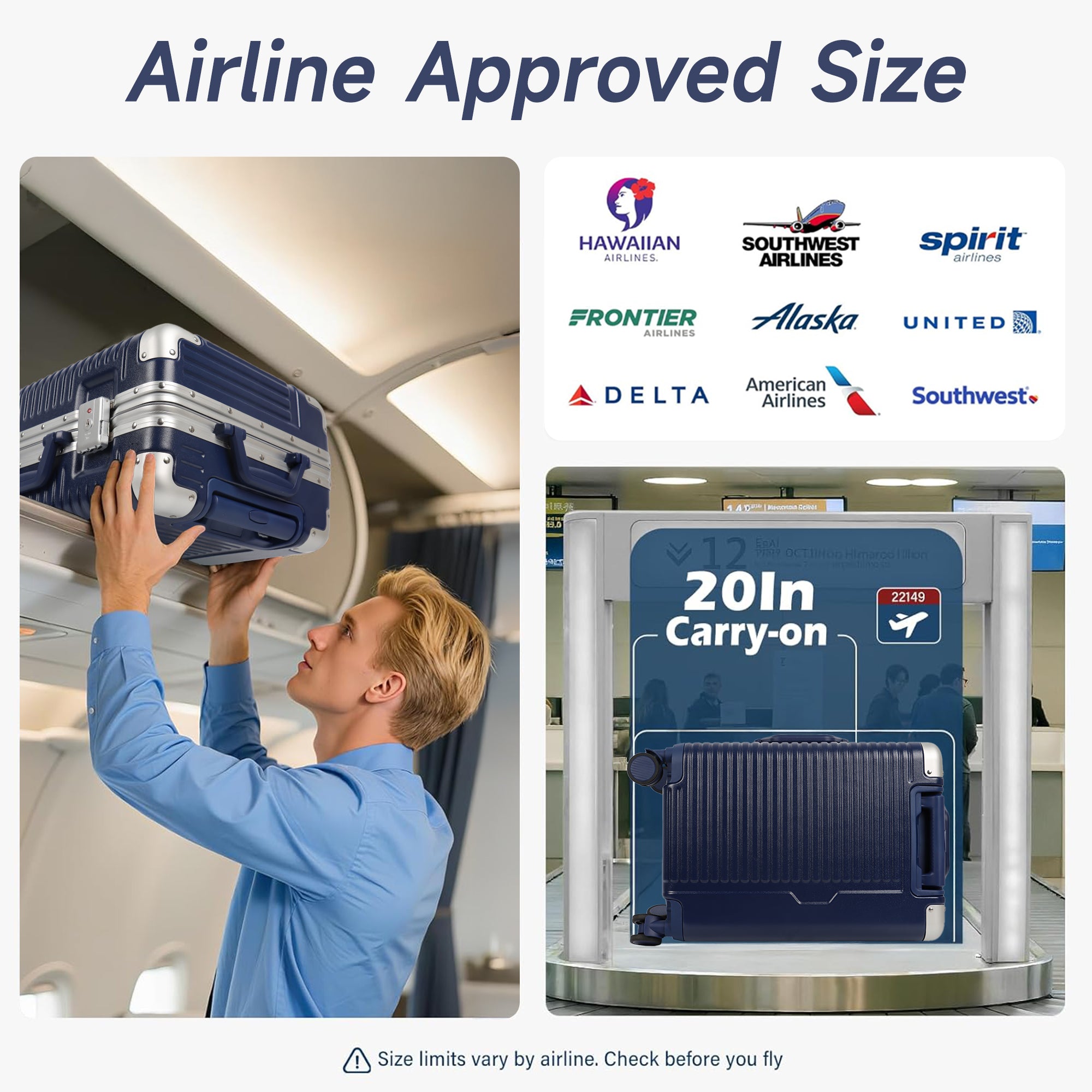 Luggage AL1377,Carry On Luggage 20 inch,Aluminum Alloy Zipperless Suitcase with Spinner Wheels