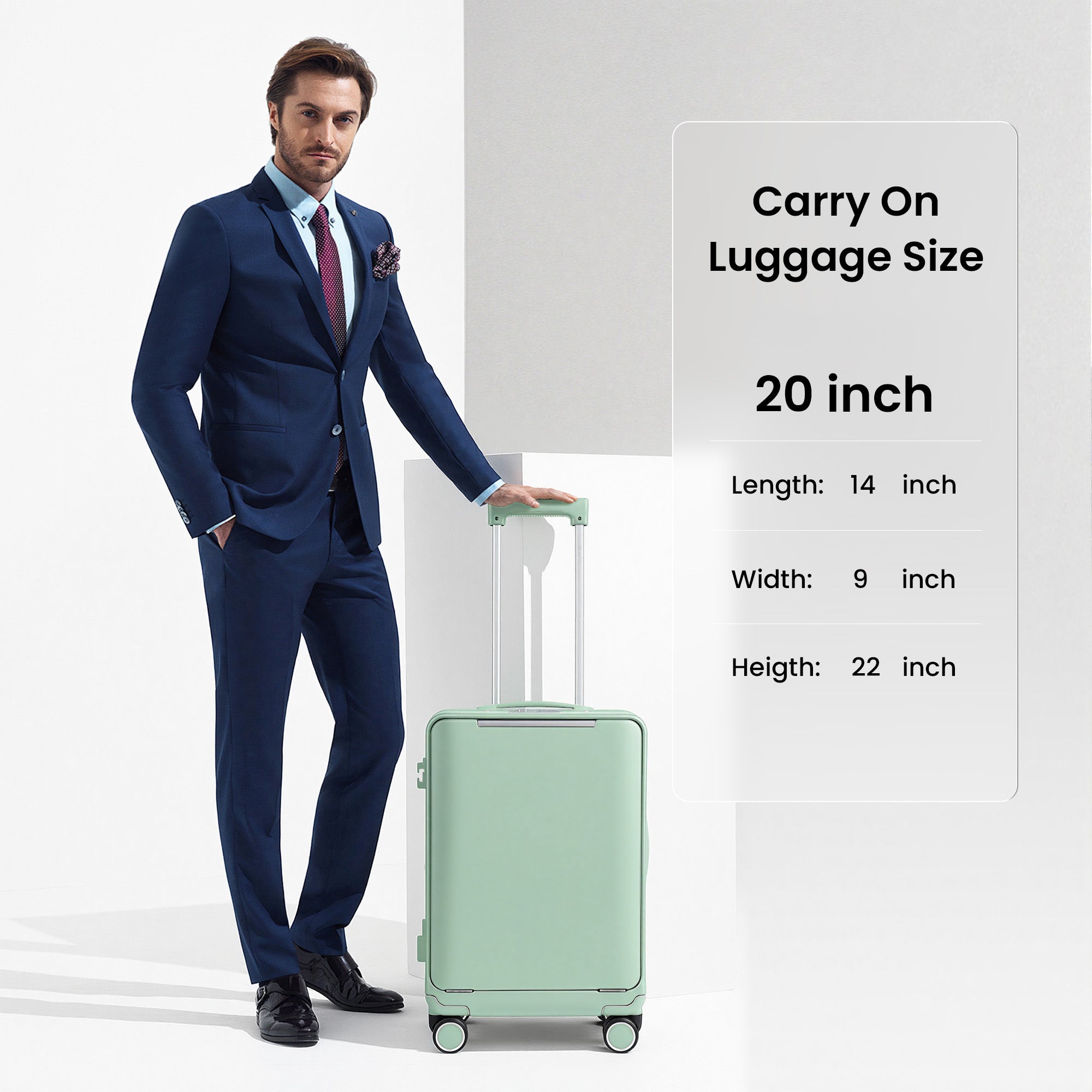 New York XPress LA-266, 20'' Carry on Luggage with Front Pocket & Cup Holder,Suitcase with Aluminum Frame,PC Hard Shell Suitcases w/TSA LOCK