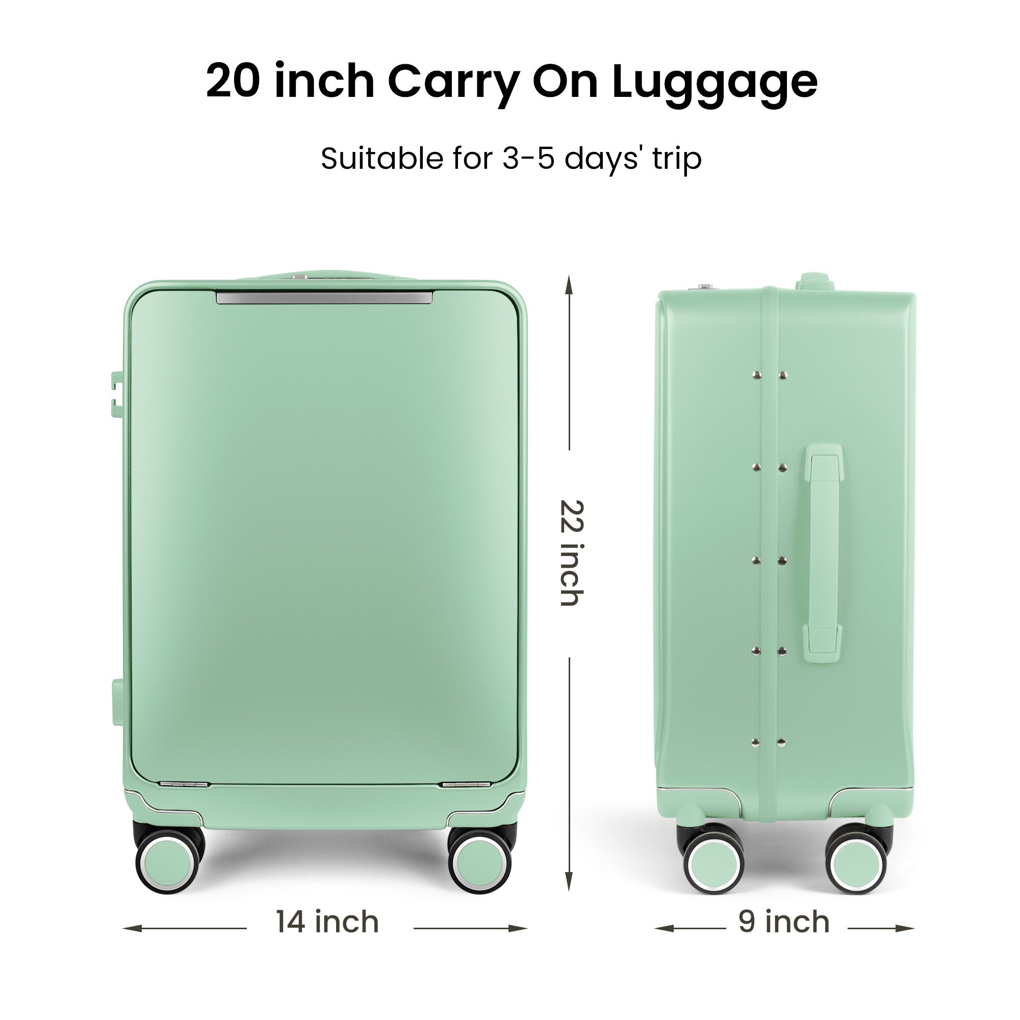 New York XPress LA-266, 20'' Carry on Luggage with Front Pocket & Cup Holder,Suitcase with Aluminum Frame,PC Hard Shell Suitcases w/TSA LOCK