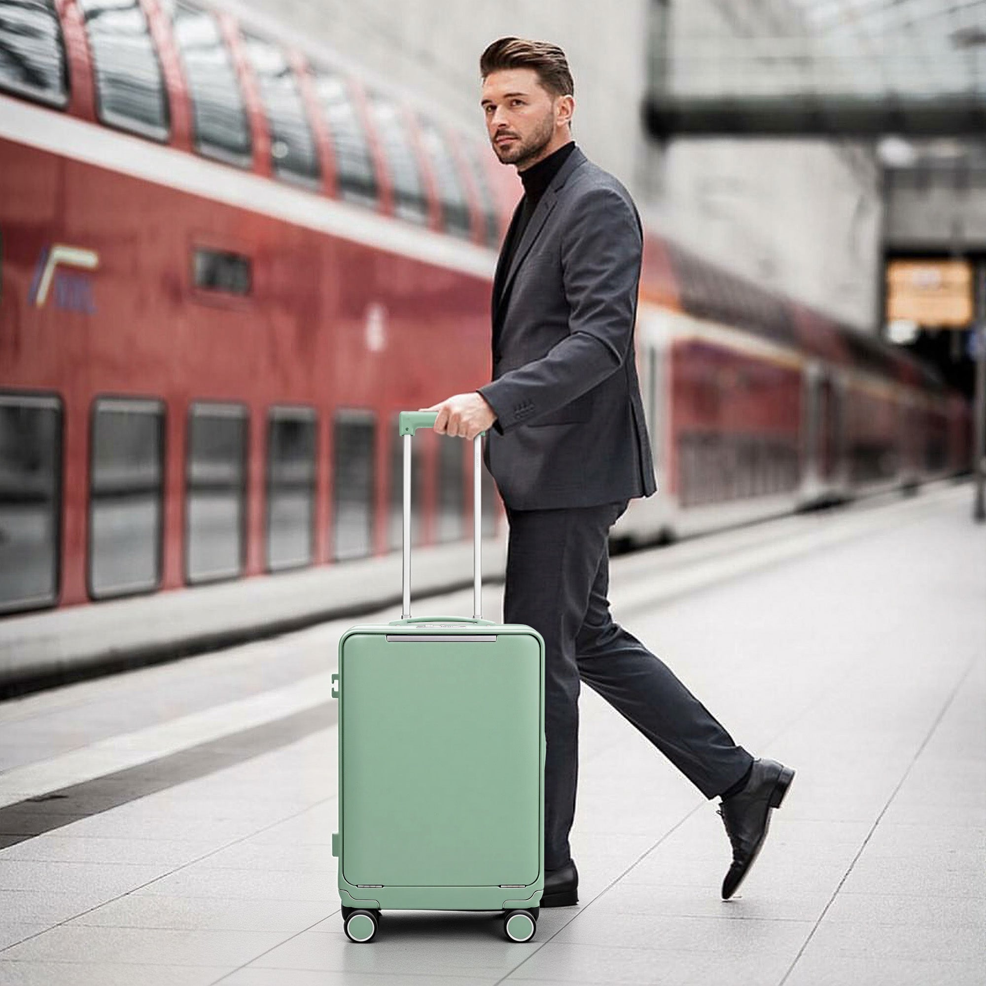 New York XPress LA-266, 20'' Carry on Luggage with Front Pocket & Cup Holder,Suitcase with Aluminum Frame,PC Hard Shell Suitcases w/TSA LOCK