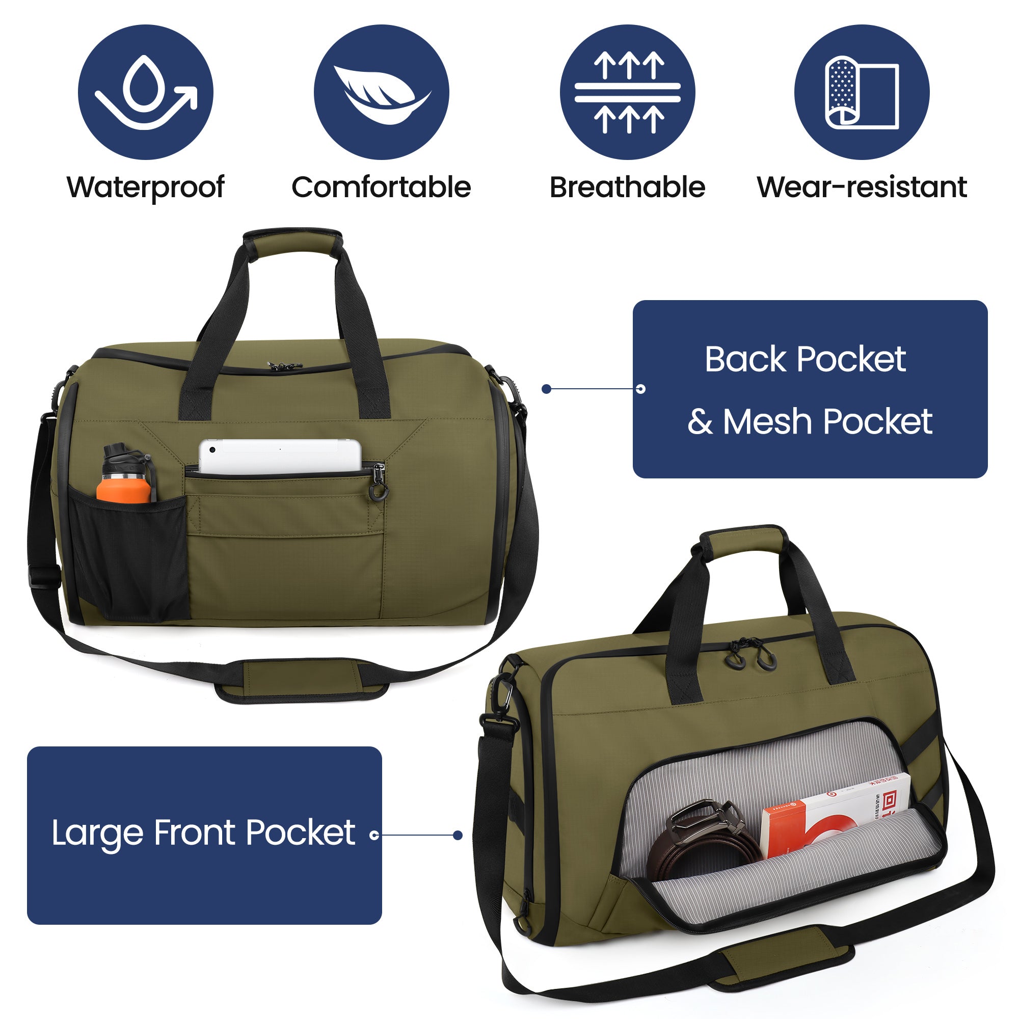 New York XPress GB-261, 2 in 1 Convertible Garment Bag for Travel,Carry on Garment Duffel Bag with Shoulder Strap,Hanging Suit Compartment,Duffle Bag