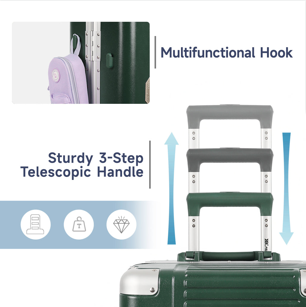 Luggage AL1377,Carry On Luggage 20 inch,Aluminum Alloy Zipperless Suitcase with Spinner Wheels