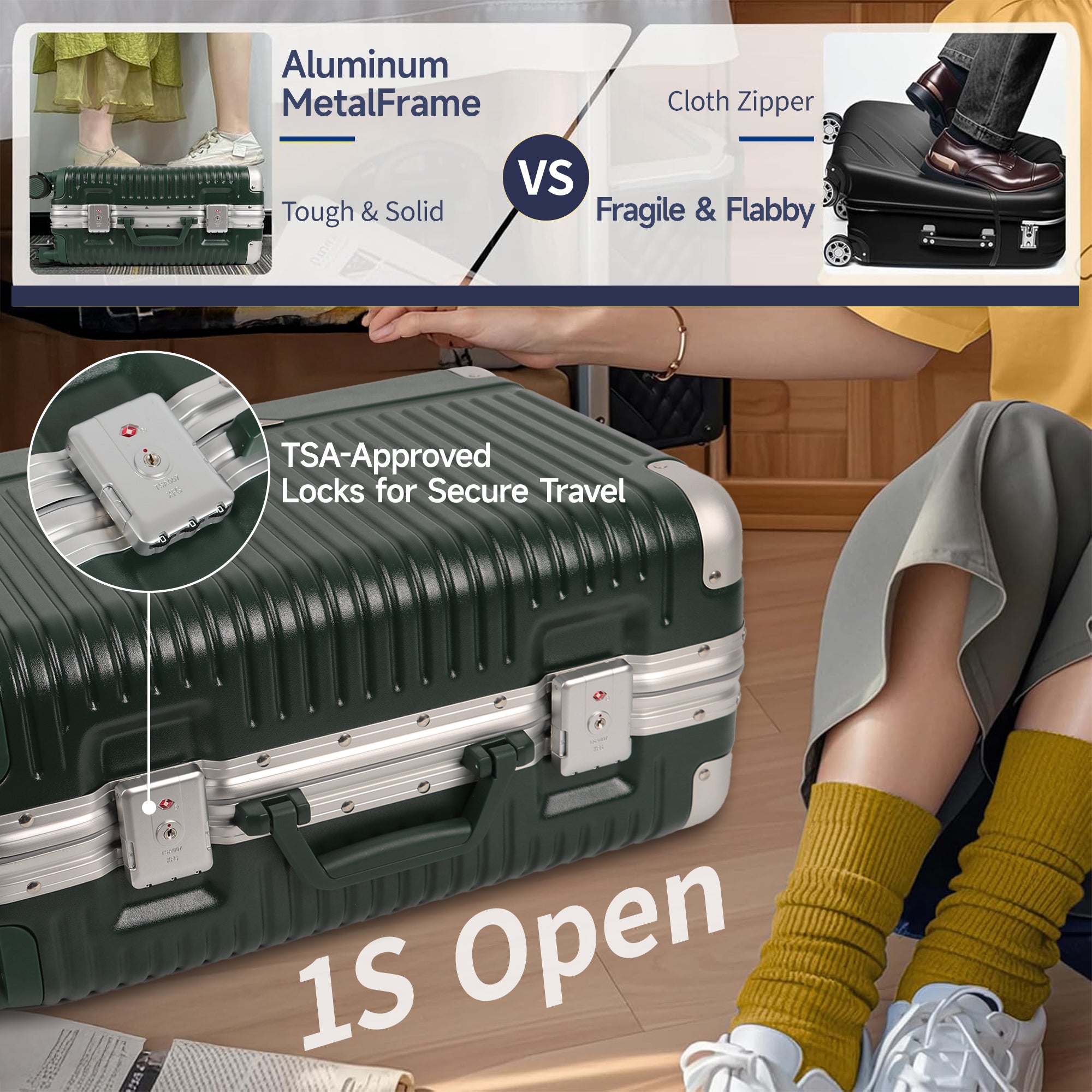 New York XPress AL1377 20" Aluminum Luggage, Zipperless Spinner Carry-On, TSA LOCK