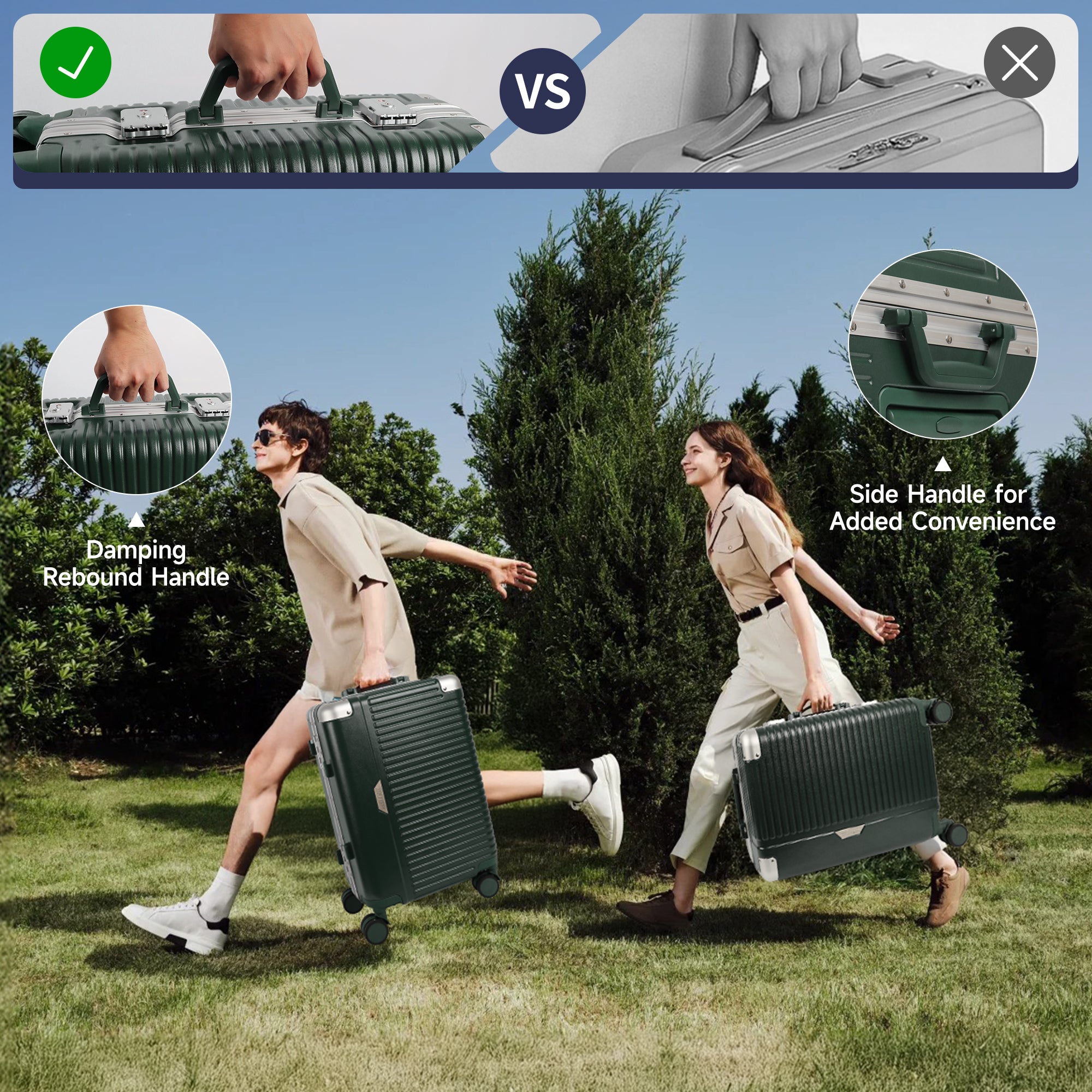 Luggage AL1377,Carry On Luggage 20 inch,Aluminum Alloy Zipperless Suitcase with Spinner Wheels