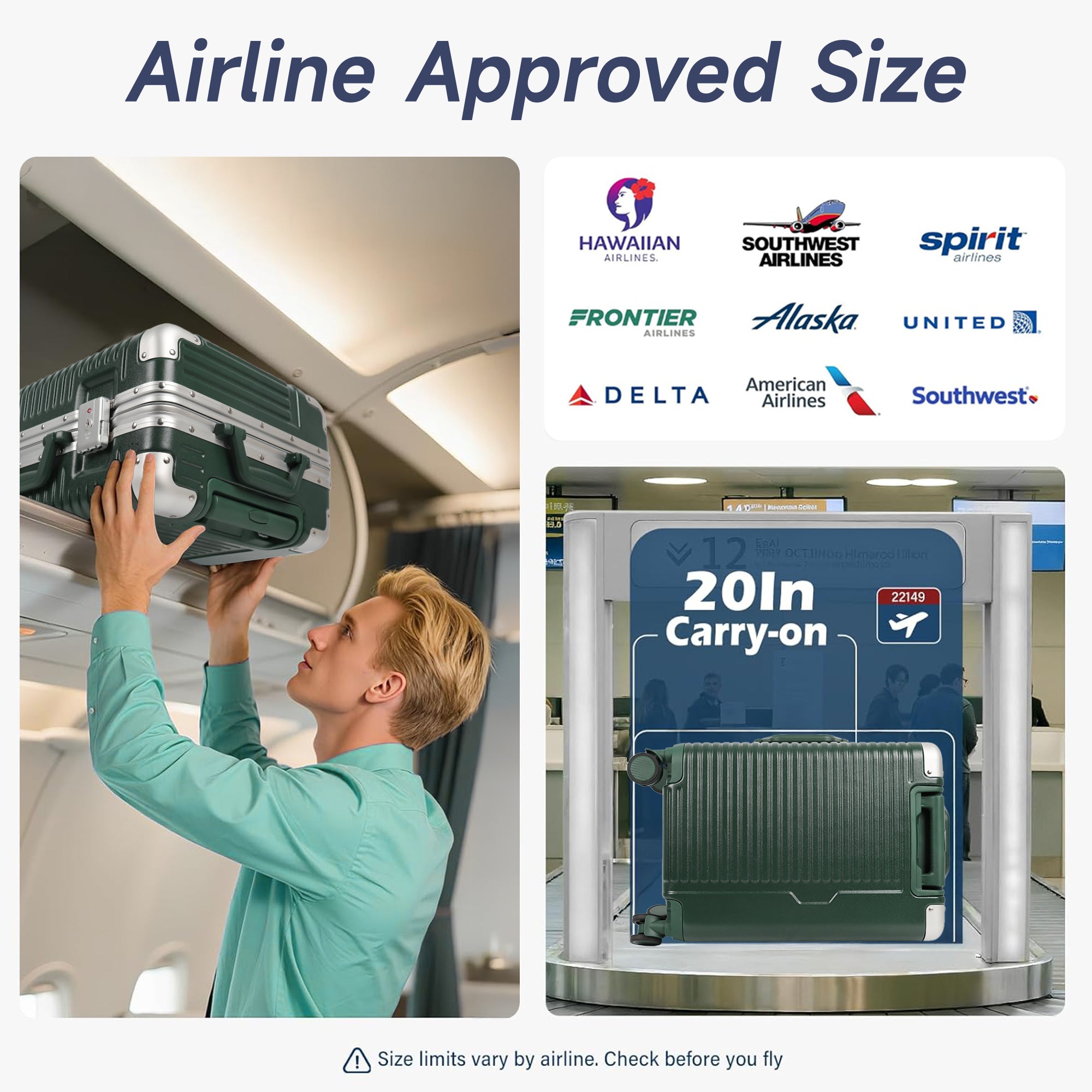Luggage AL1377,Carry On Luggage 20 inch,Aluminum Alloy Zipperless Suitcase with Spinner Wheels