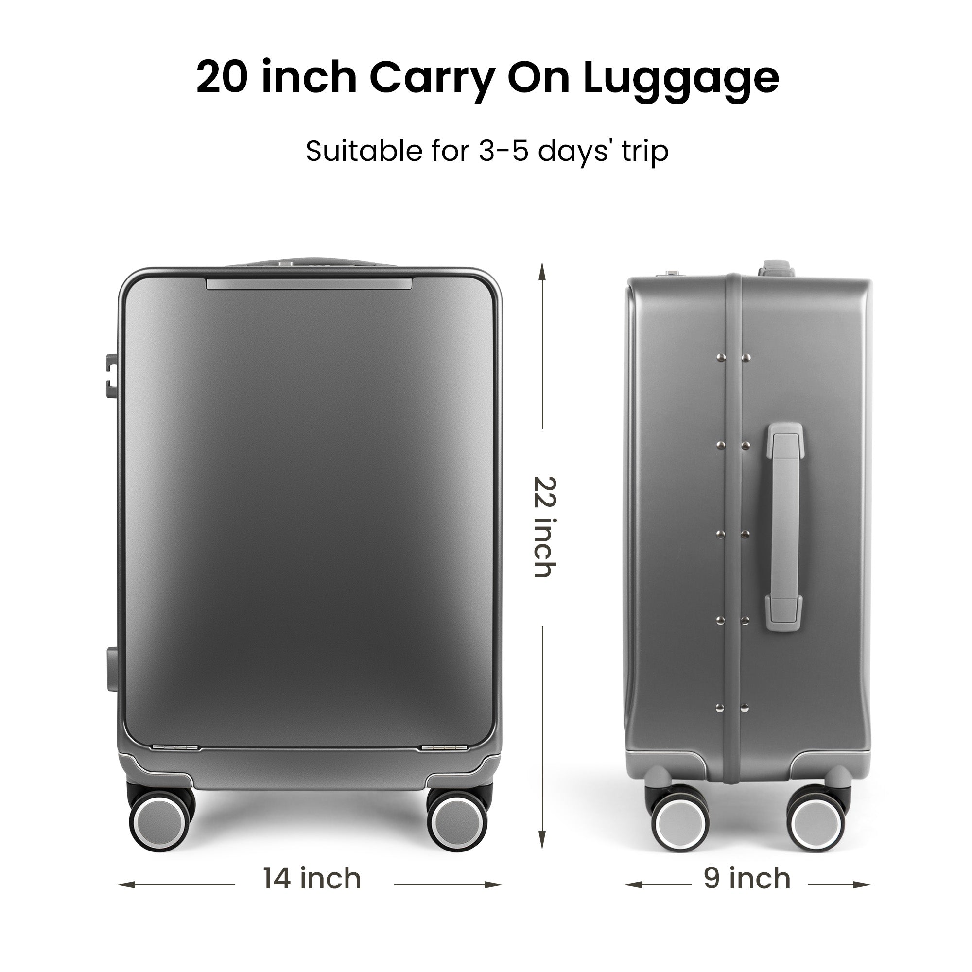 New York XPress LA-266, 20'' Carry on Luggage with Front Pocket & Cup Holder,Suitcase with Aluminum Frame,PC Hard Shell Suitcases w/TSA LOCK