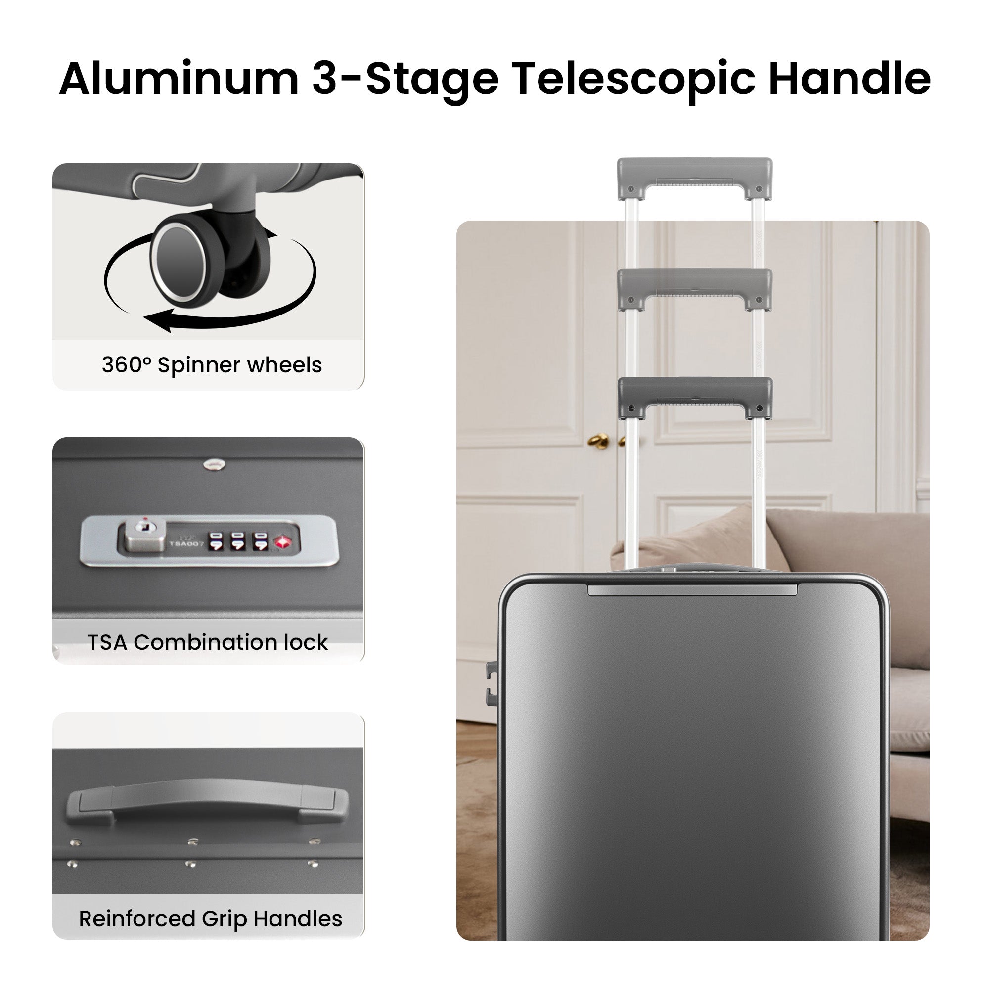 New York XPress LA-266, 20'' Carry on Luggage with Front Pocket & Cup Holder,Suitcase with Aluminum Frame,PC Hard Shell Suitcases w/TSA LOCK