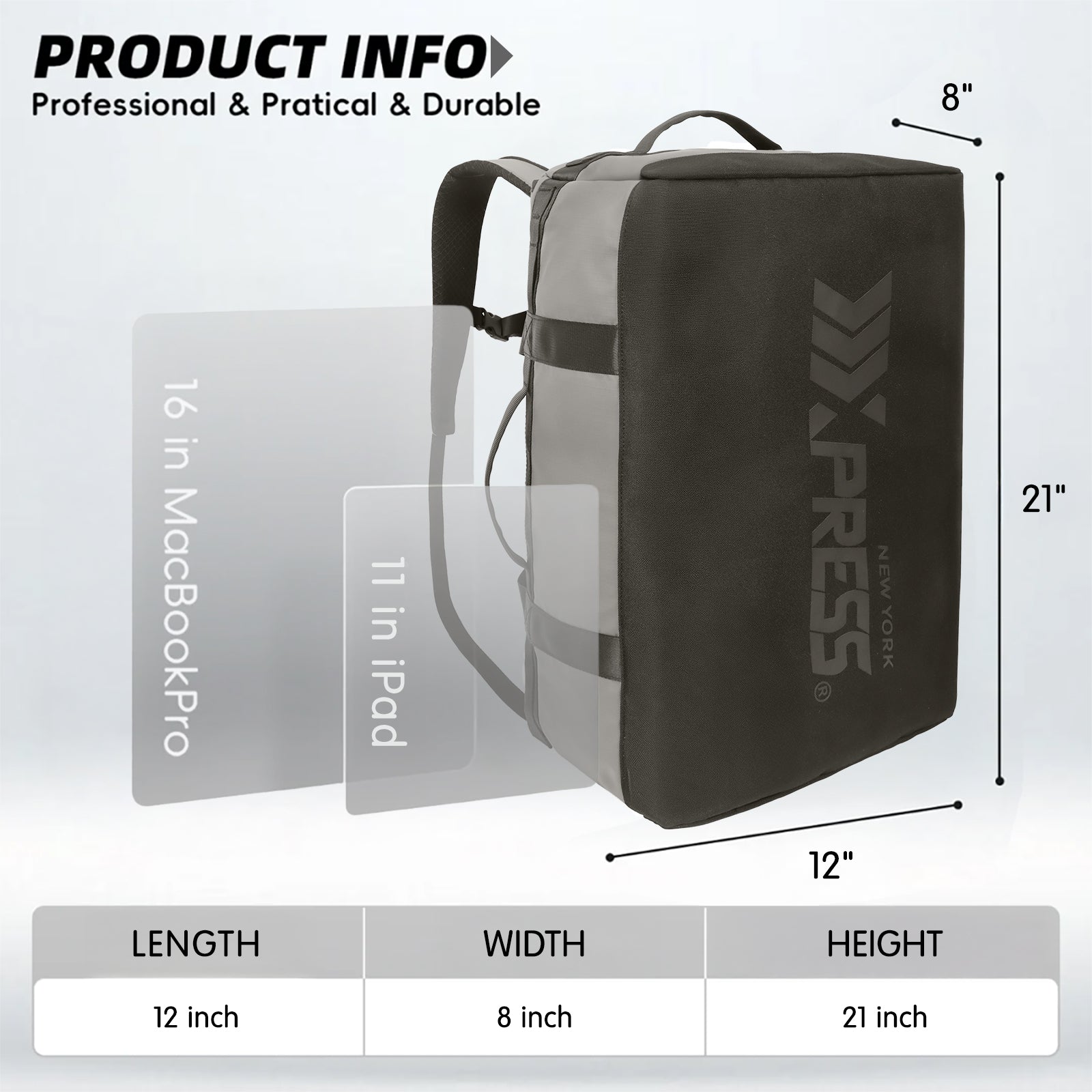 New York XPress LX-737-20''Backpack,2-in-1 Carry-on Backpack for Men Women 40L Sports Gym Bag with Backpack Straps,Water Resistant,for Travel/Gym