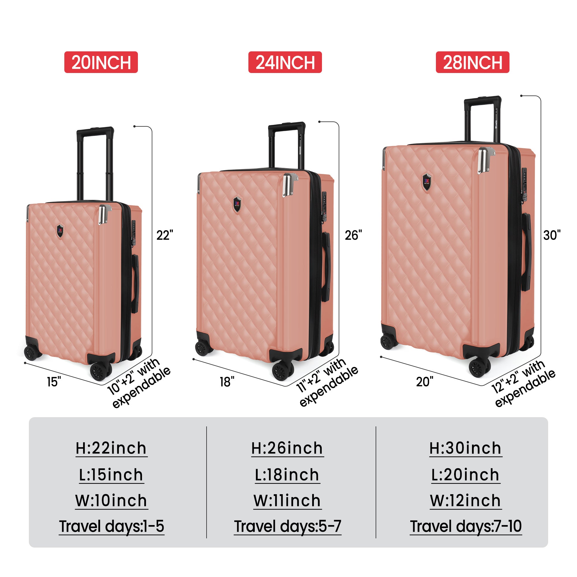 WD-576-Luggage Sets 3 Piece(20/24/28in) PC Hardshell Suitcases