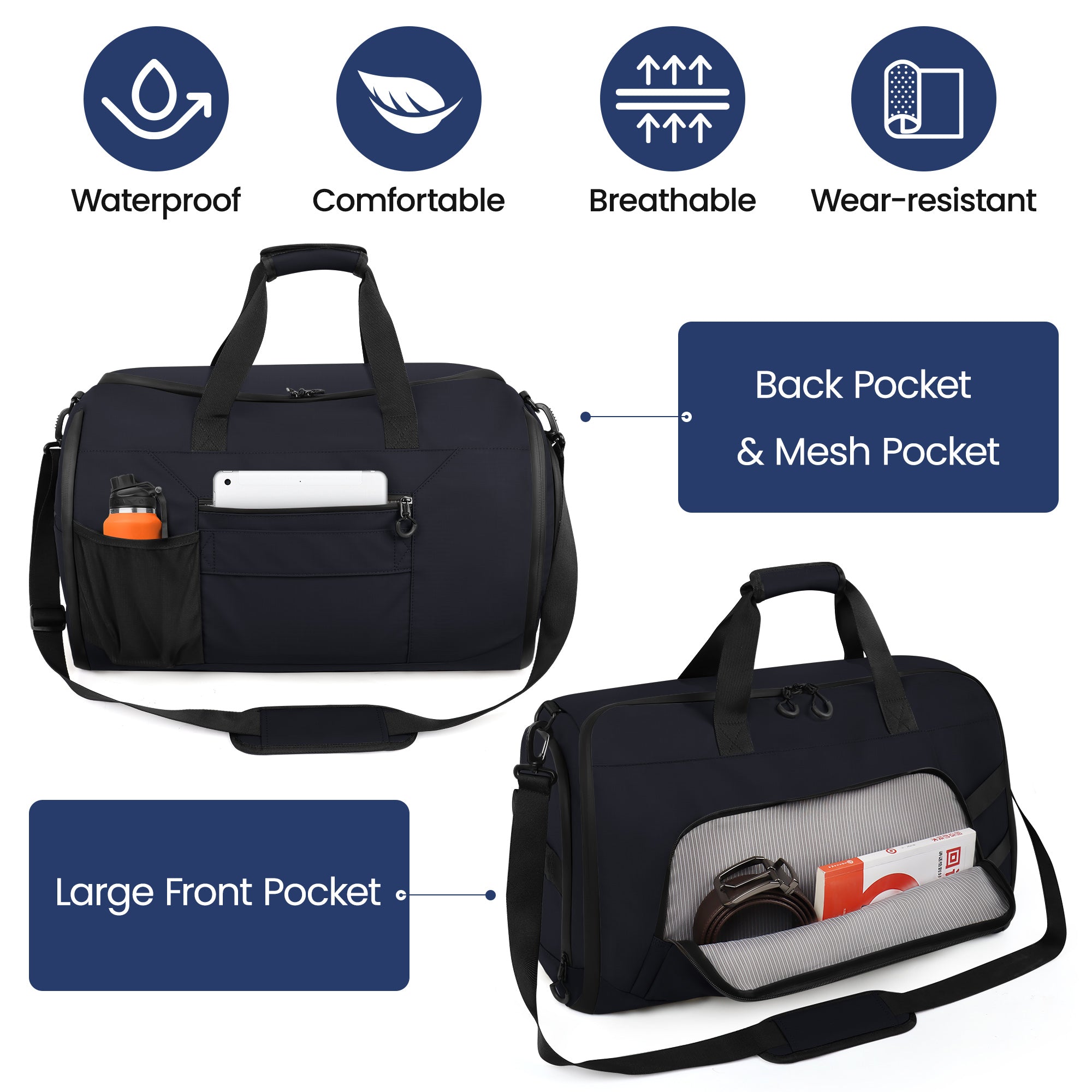 New York XPress GB-261, 2 in 1 Convertible Garment Bag for Travel,Carry on Garment Duffel Bag with Shoulder Strap,Hanging Suit Compartment,Duffle Bag