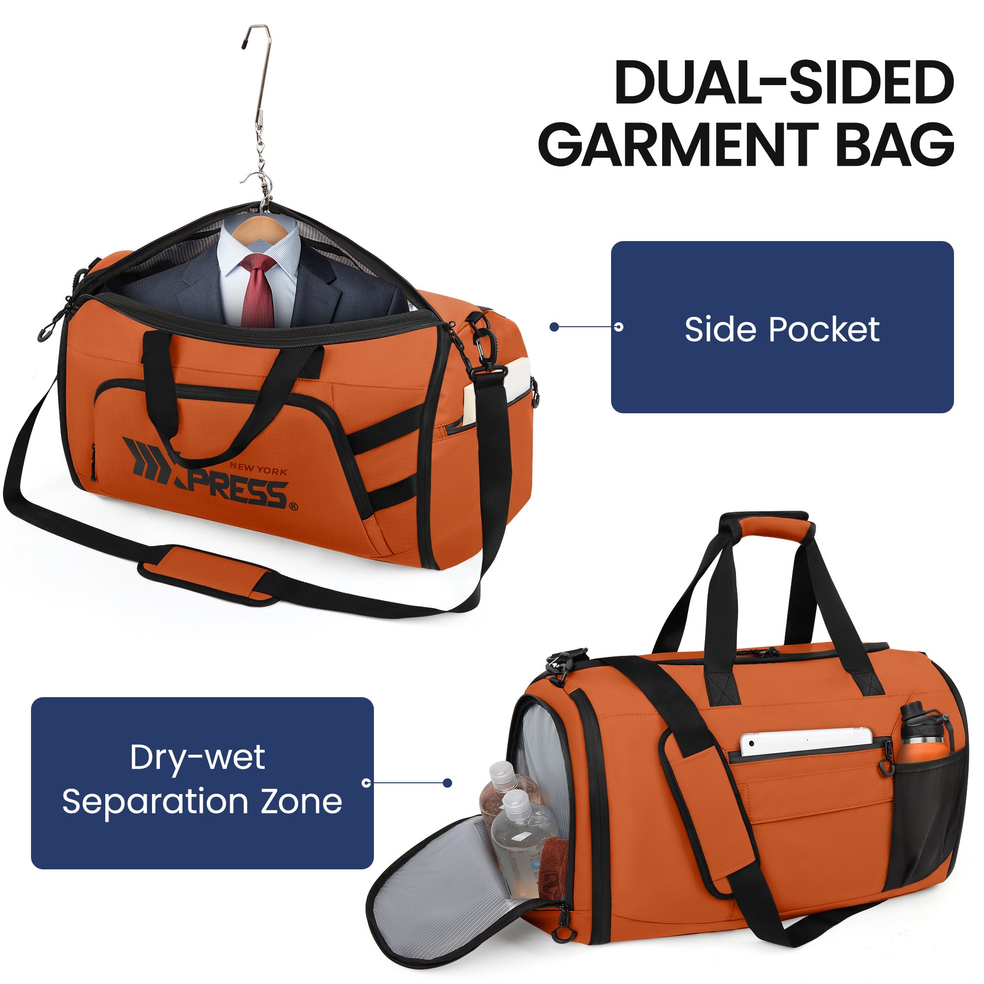 New York XPress GB-261, 2 in 1 Convertible Garment Bag for Travel,Carry on Garment Duffel Bag with Shoulder Strap,Hanging Suit Compartment,Duffle Bag
