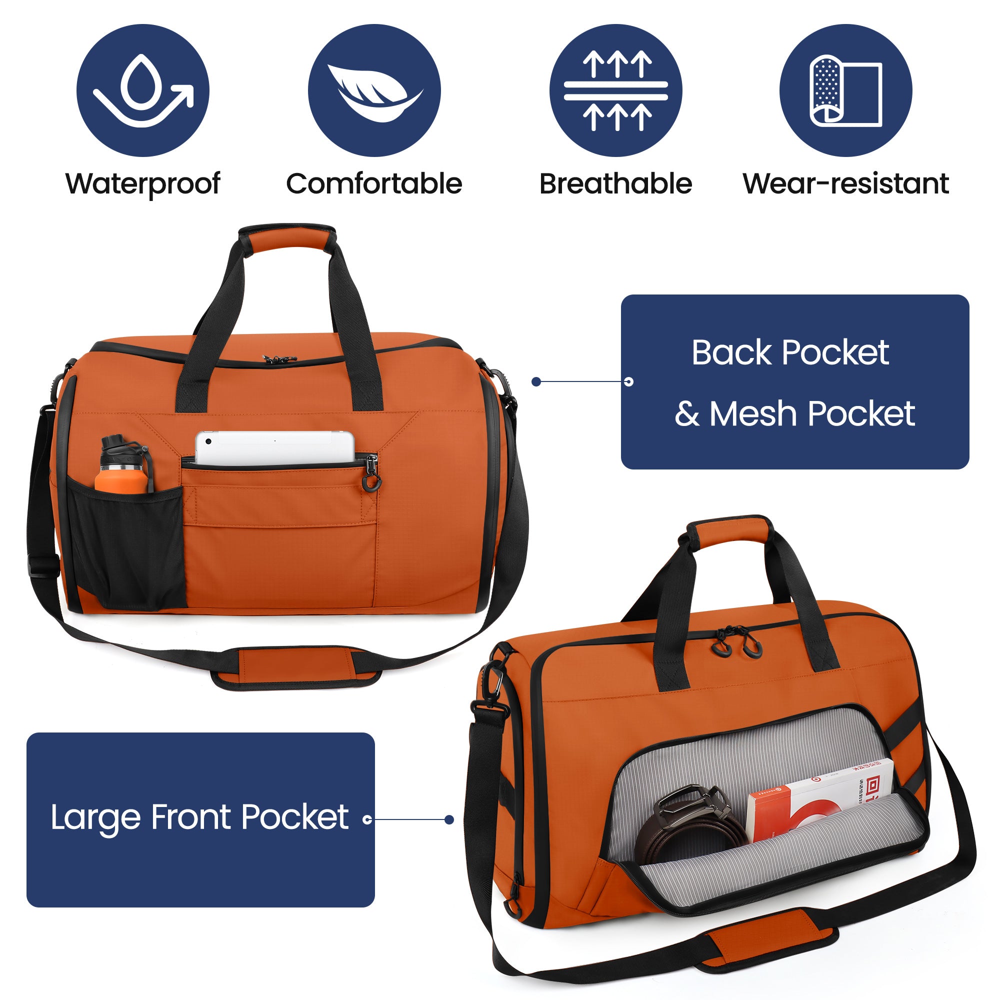 New York XPress GB-261, 2 in 1 Convertible Garment Bag for Travel,Carry on Garment Duffel Bag with Shoulder Strap,Hanging Suit Compartment,Duffle Bag