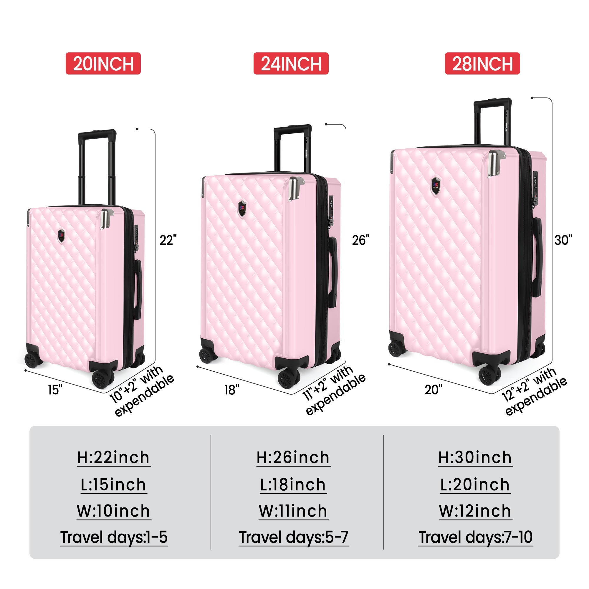 WD-576-Luggage Sets 3 Piece(20/24/28in) PC Hardshell Suitcases