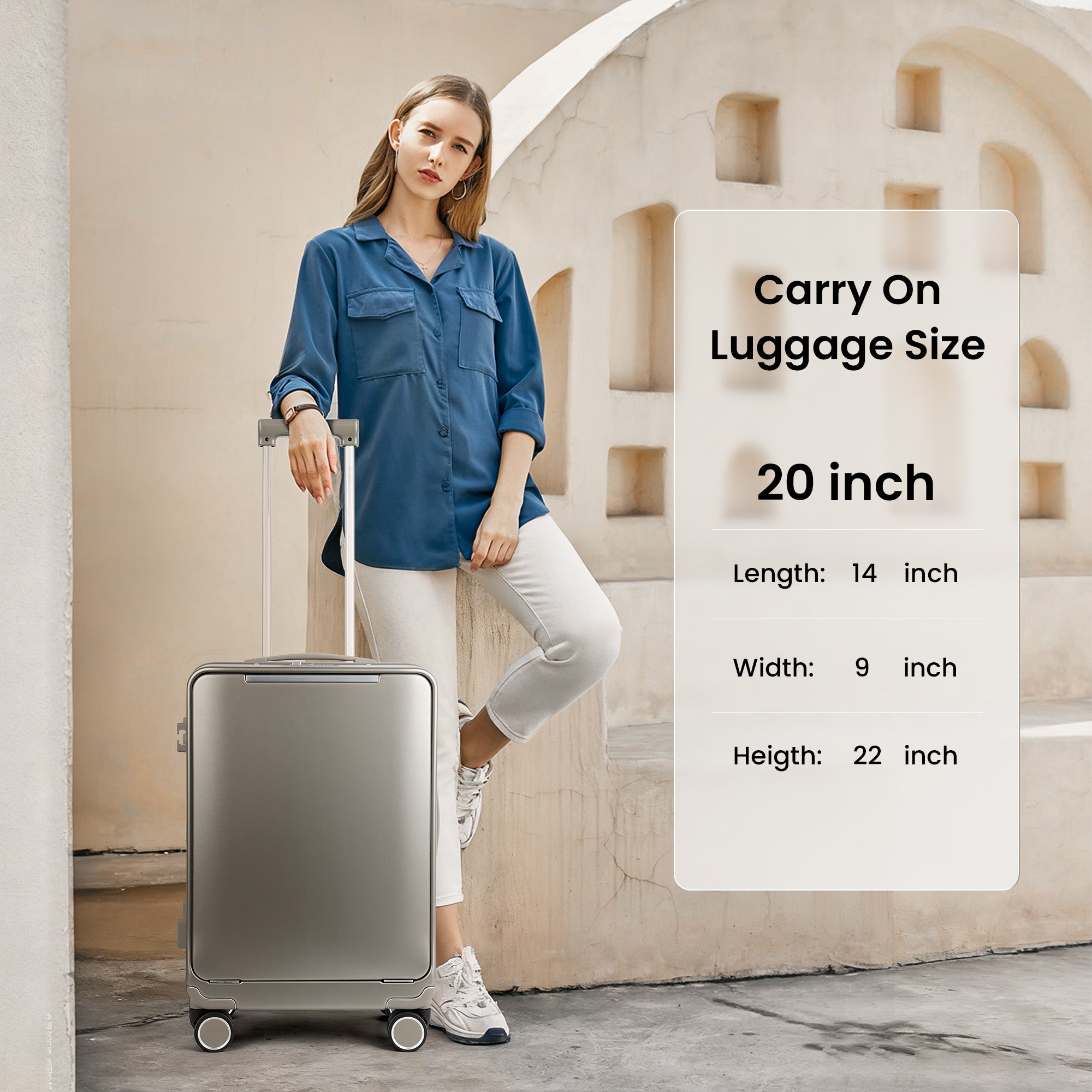 New York XPress LA-266, 20'' Carry on Luggage with Front Pocket & Cup Holder,Suitcase with Aluminum Frame,PC Hard Shell Suitcases w/TSA LOCK