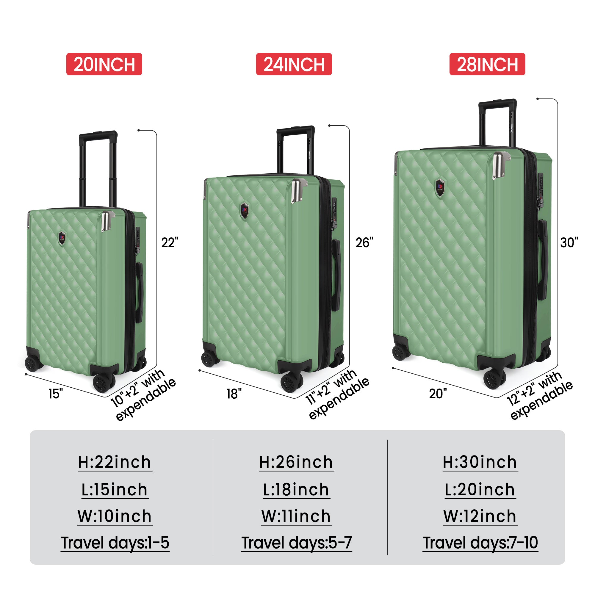 WD-576-Luggage Sets 3 Piece(20/24/28in) PC Hardshell Suitcases