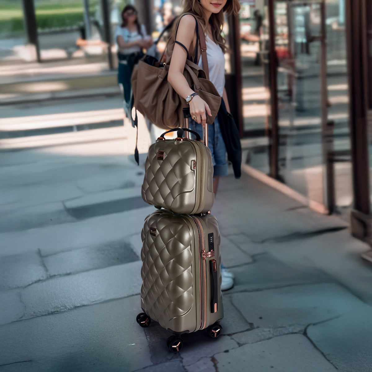 New York XPress 20''+14''Carry On Luggage, 25in/29in,Hardshell Expandable Suitcase w/Spinner Wheels and TSA LOCK