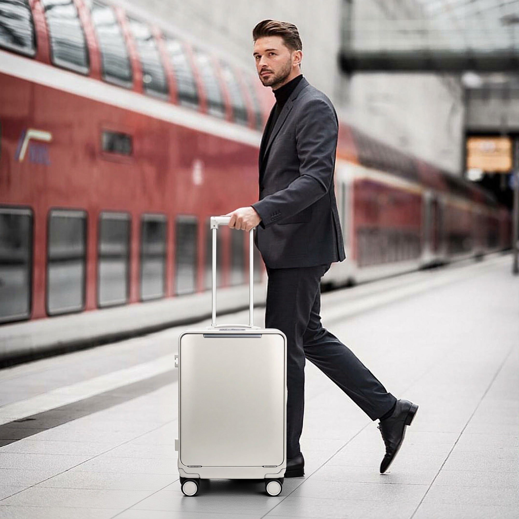 New York XPress LA-266, 20'' Carry on Luggage with Front Pocket & Cup Holder,Suitcase with Aluminum Frame,PC Hard Shell Suitcases w/TSA LOCK