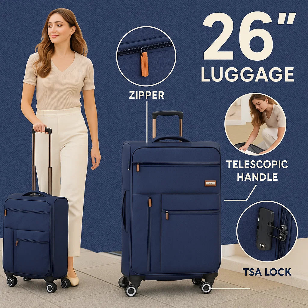 NEW YORK XPRESS XJ-1901 Softside Spinner Luggage – Lightweight, Durable & Sleek Travel Companion (20" 26" 30")