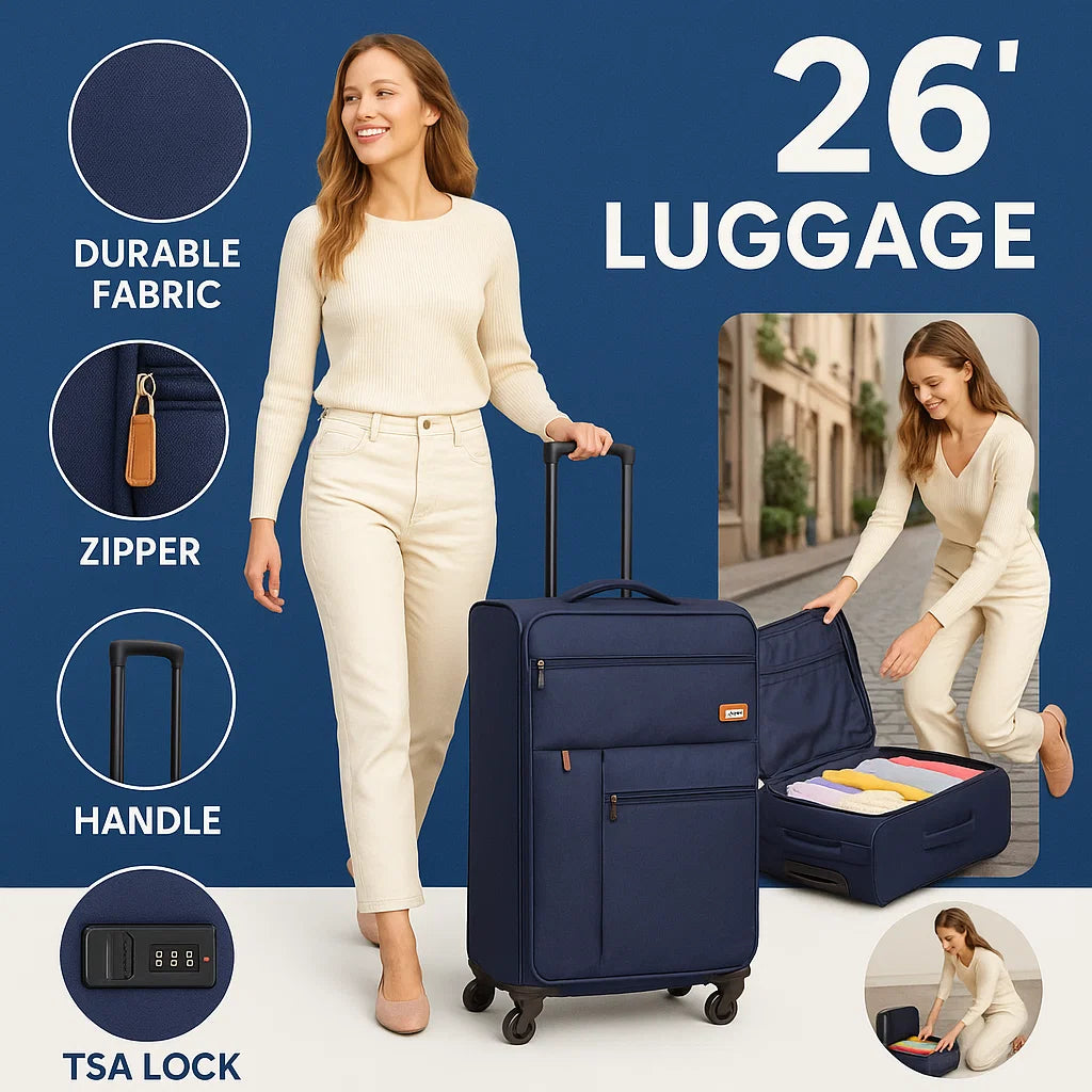 NEW YORK XPRESS XJ-1901 Softside Spinner Luggage – Lightweight, Durable & Sleek Travel Companion (20" 26" 30")