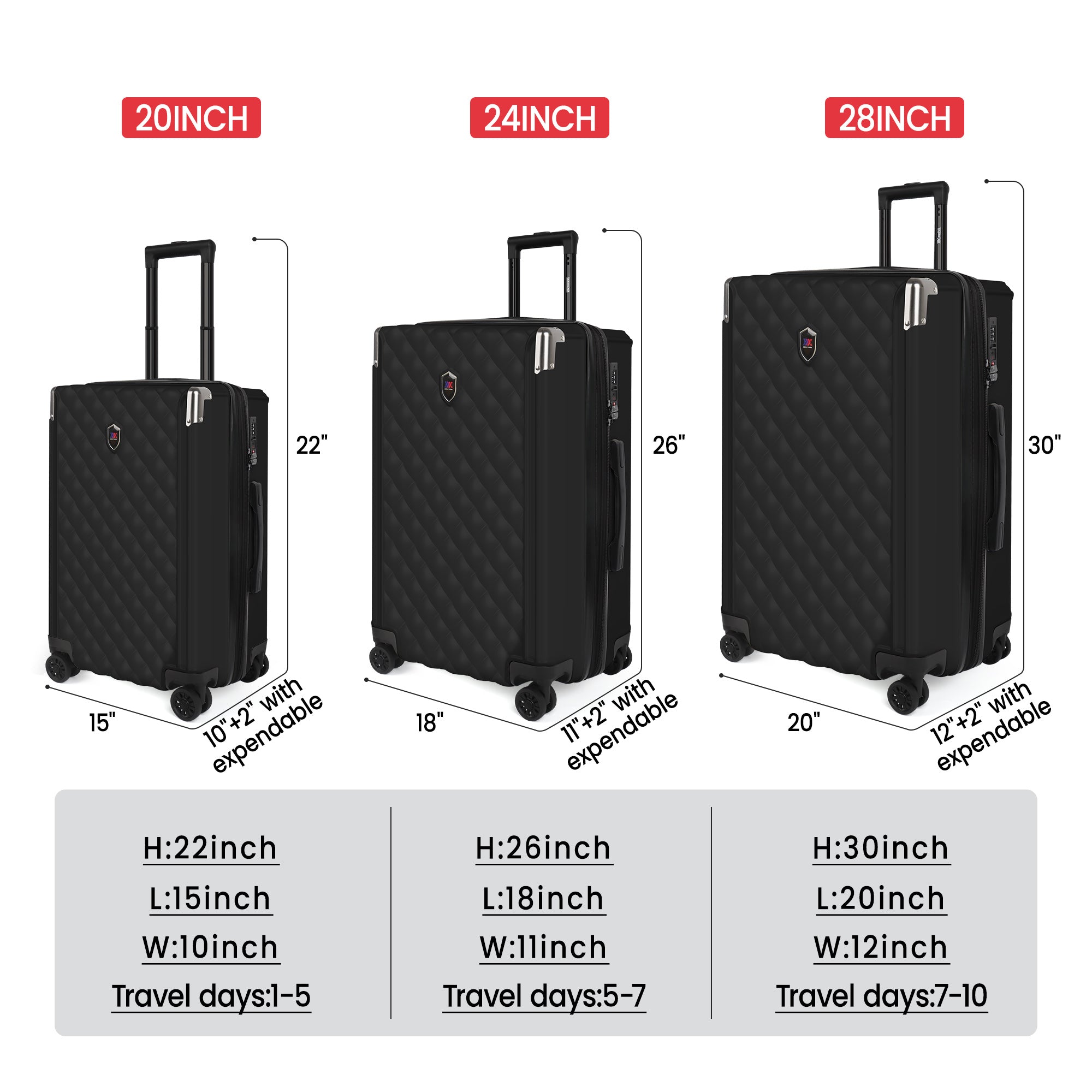 WD-576-Luggage Sets 3 Piece(20/24/28in) PC Hardshell Suitcases