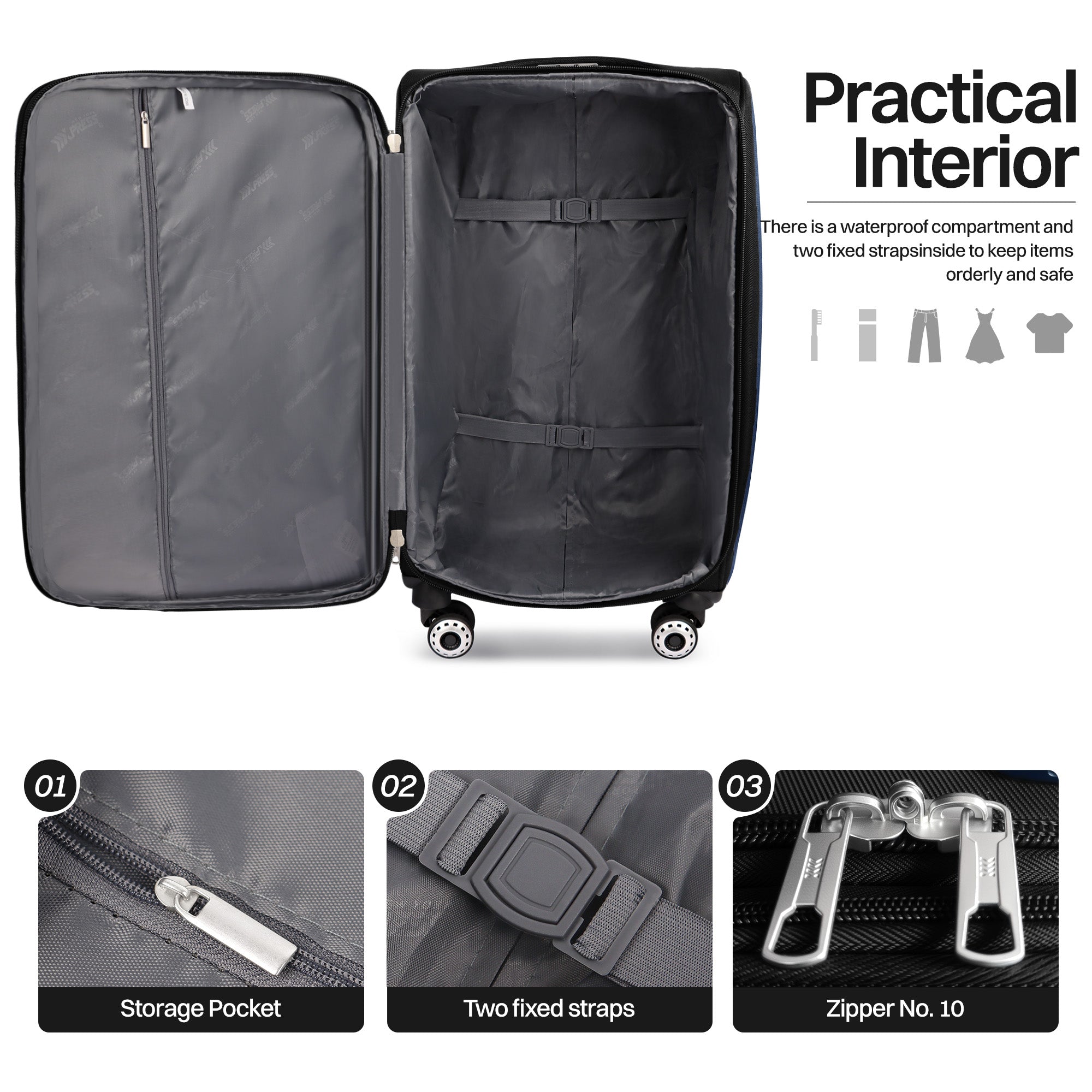 NEW YORK XPRESS Luggage WD-8815,Softside 20in/24in/28in/32in Suitcase,Expandable Luggage,w/Spinner Wheels w/LOCK