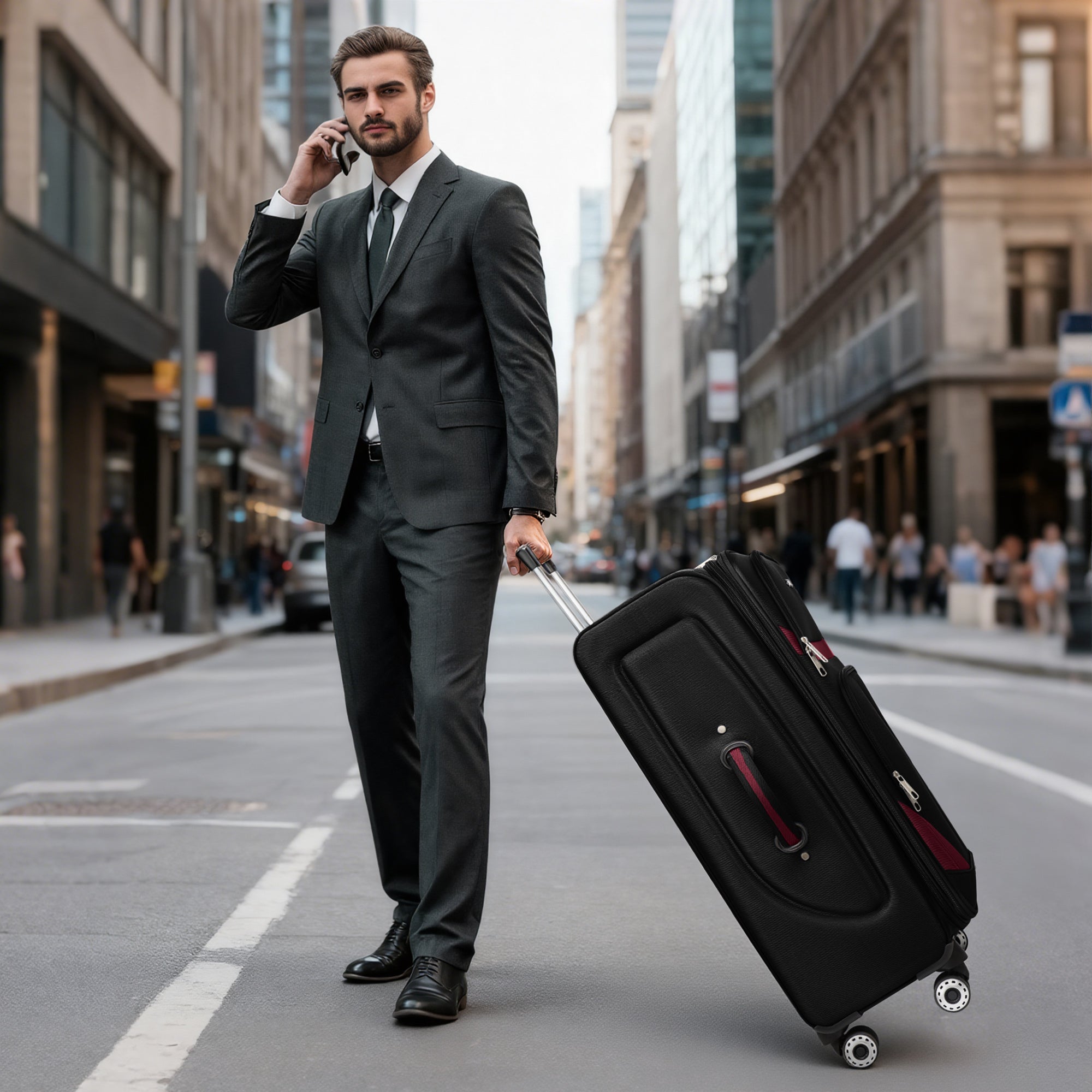 NEW YORK XPRESS Luggage WD-8815,Softside 20in/24in/28in/32in Suitcase,Expandable Luggage,w/Spinner Wheels w/LOCK