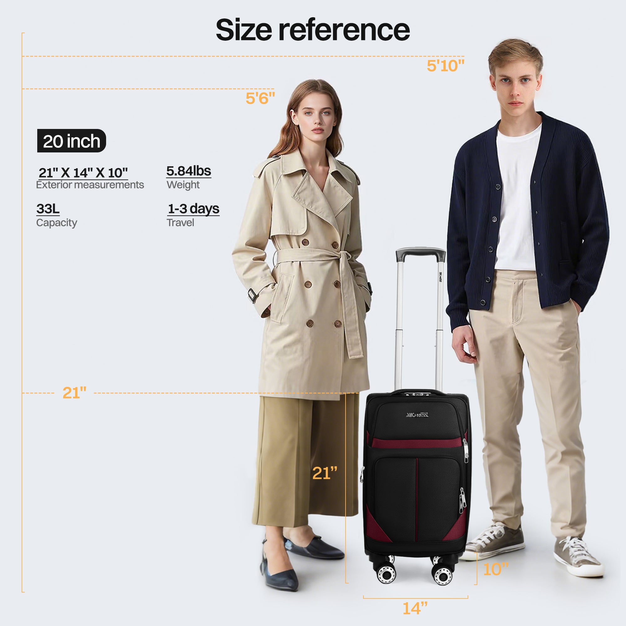 NEW YORK XPRESS Luggage WD-8815,Softside 20in/24in/28in/32in Suitcase,Expandable Luggage,w/Spinner Wheels w/LOCK