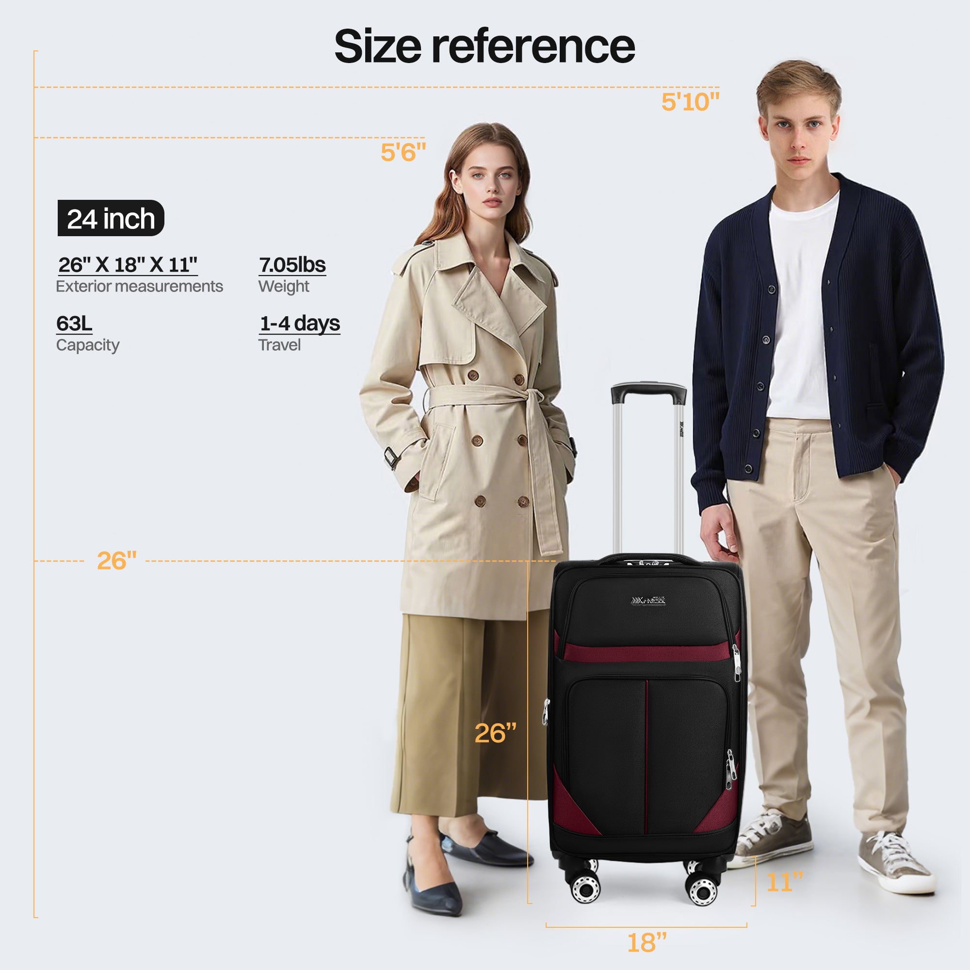 NEW YORK XPRESS Luggage WD-8815,Softside 20in/24in/28in/32in Suitcase,Expandable Luggage,w/Spinner Wheels w/LOCK