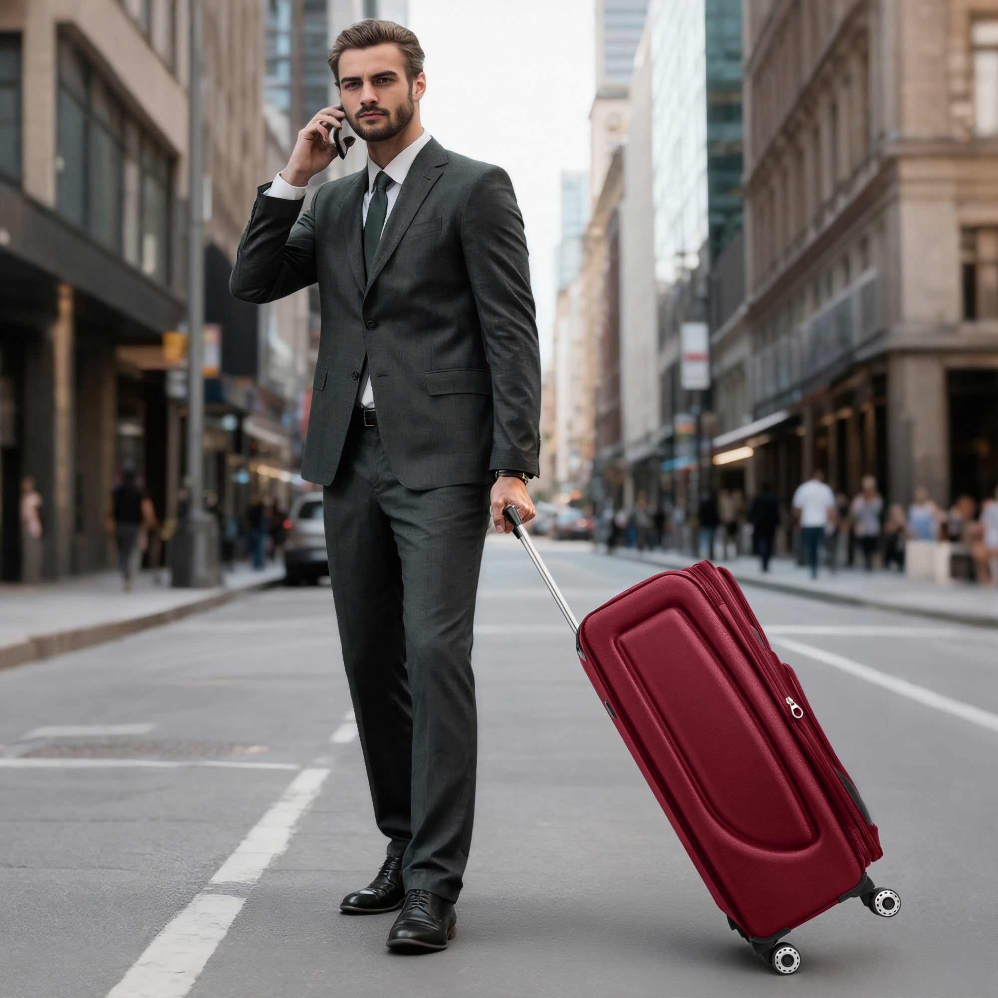 NEW YORK XPRESS Luggage WD-8815,Softside 20in/24in/28in/32in Suitcase,Expandable Luggage,w/Spinner Wheels w/LOCK