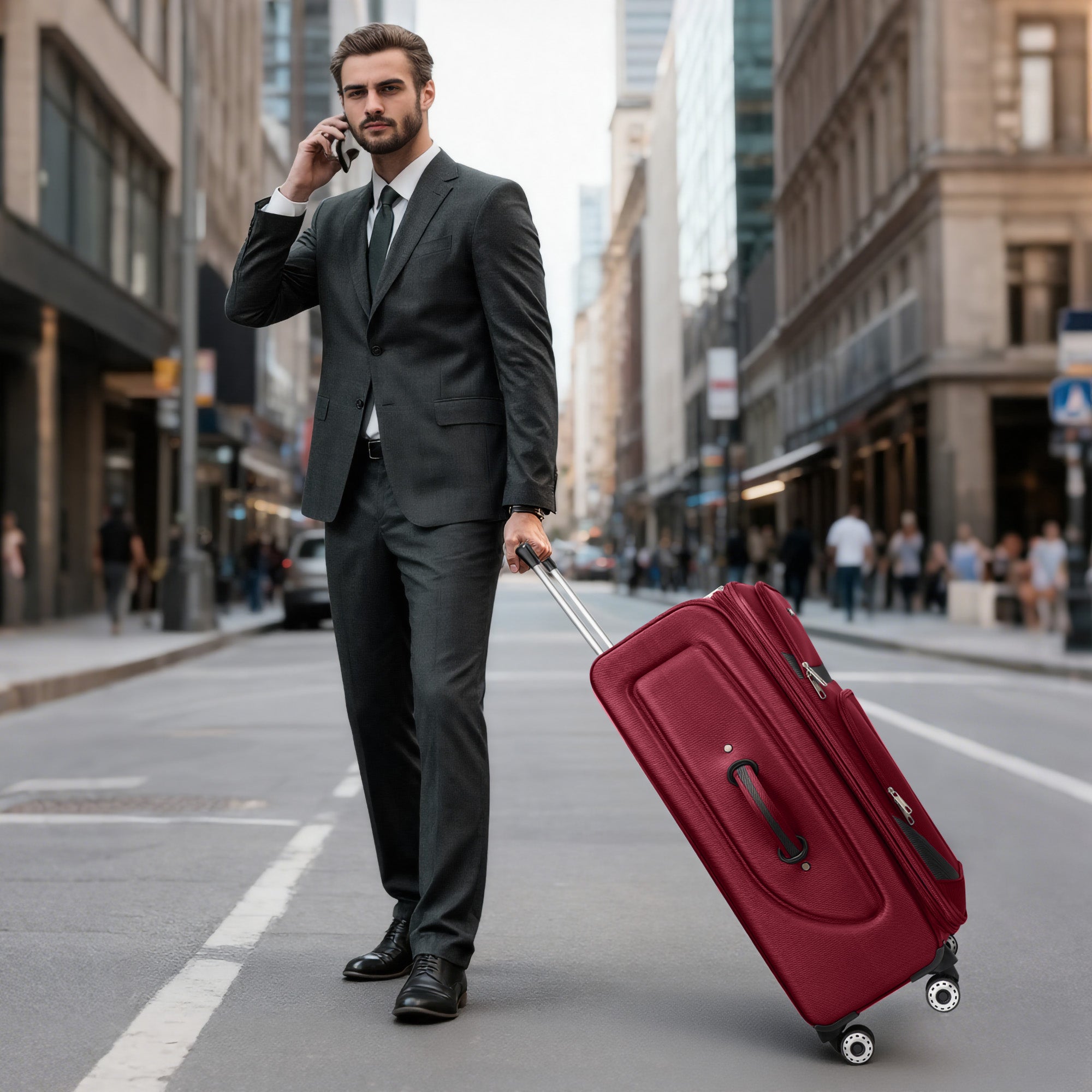 NEW YORK XPRESS Luggage WD-8815,Softside 20in/24in/28in/32in Suitcase,Expandable Luggage,w/Spinner Wheels w/LOCK