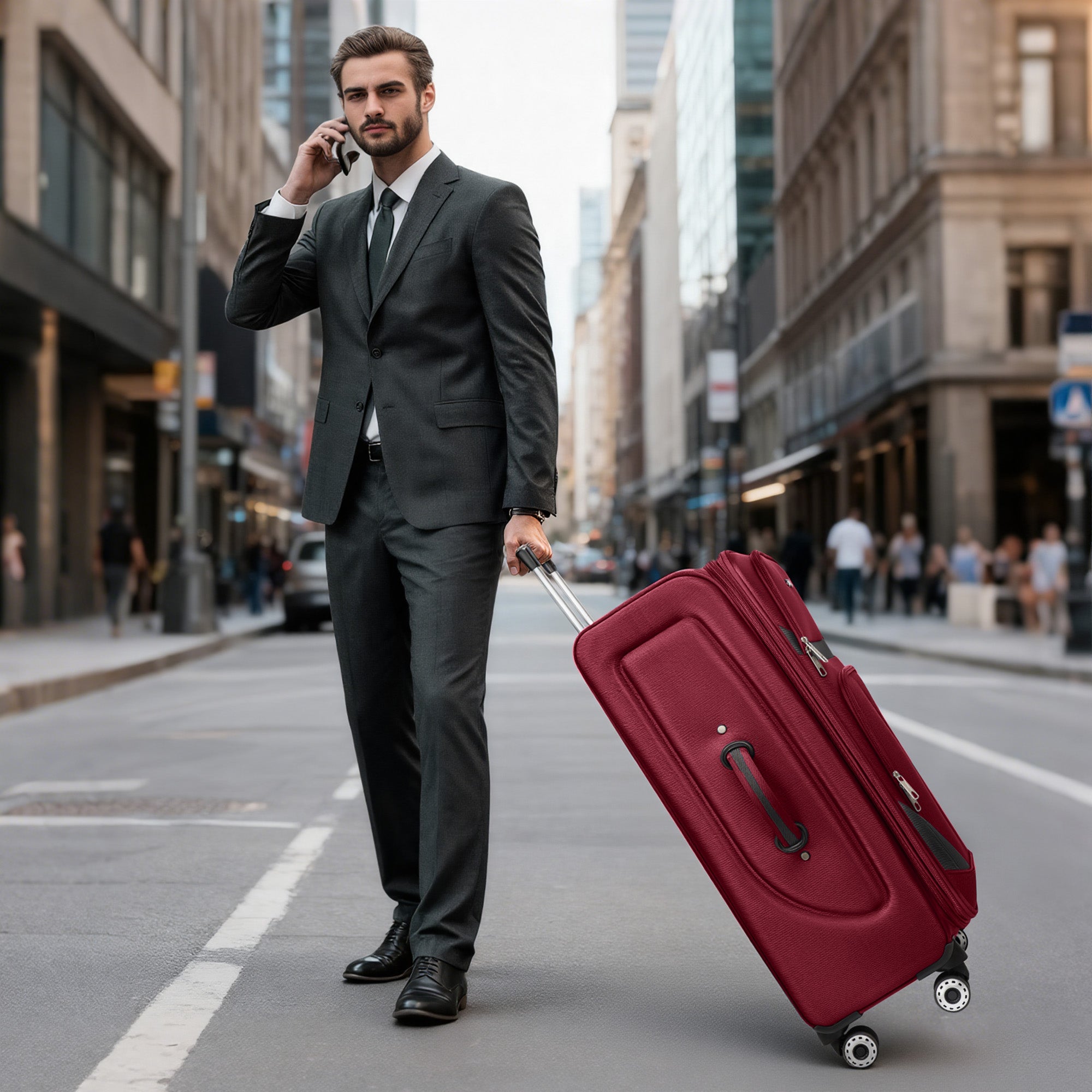 NEW YORK XPRESS Luggage WD-8815,Softside 20in/24in/28in/32in Suitcase,Expandable Luggage,w/Spinner Wheels w/LOCK