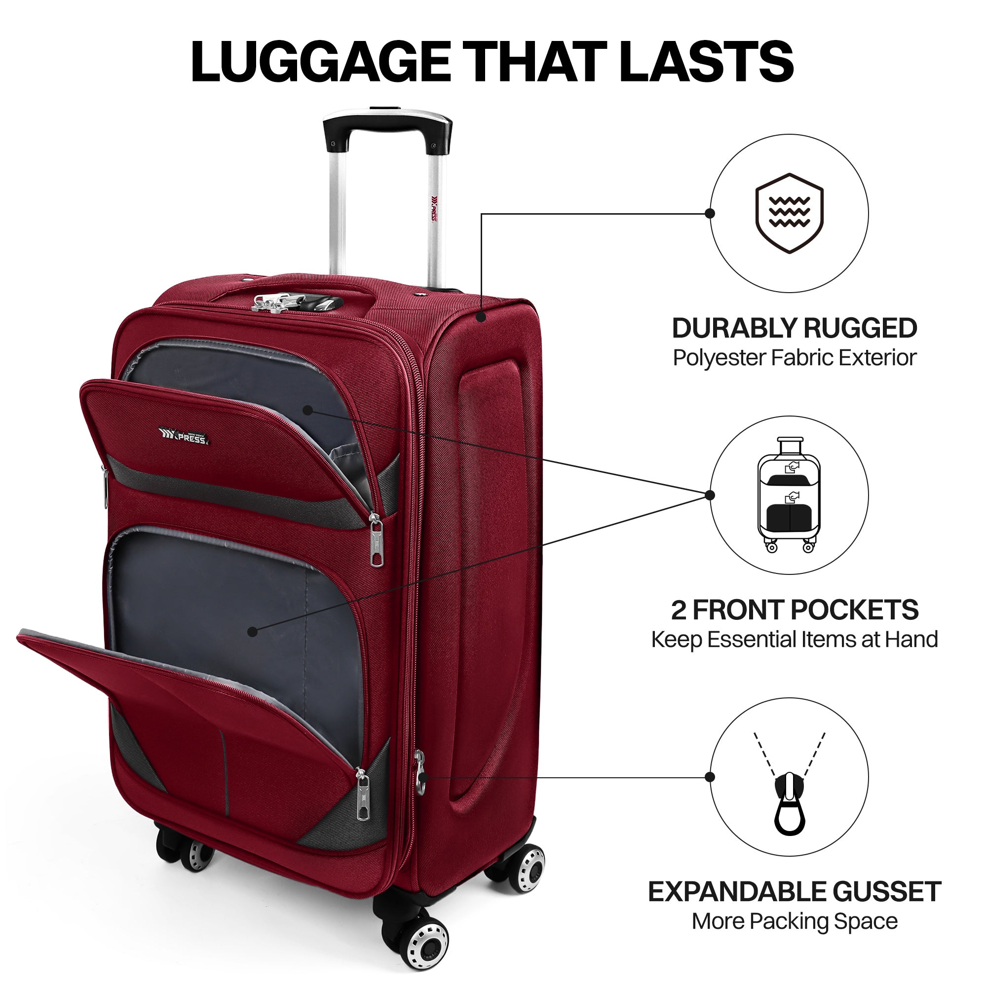 NEW YORK XPRESS Luggage WD-8815,Softside 20in/24in/28in/32in Suitcase,Expandable Luggage,w/Spinner Wheels w/LOCK