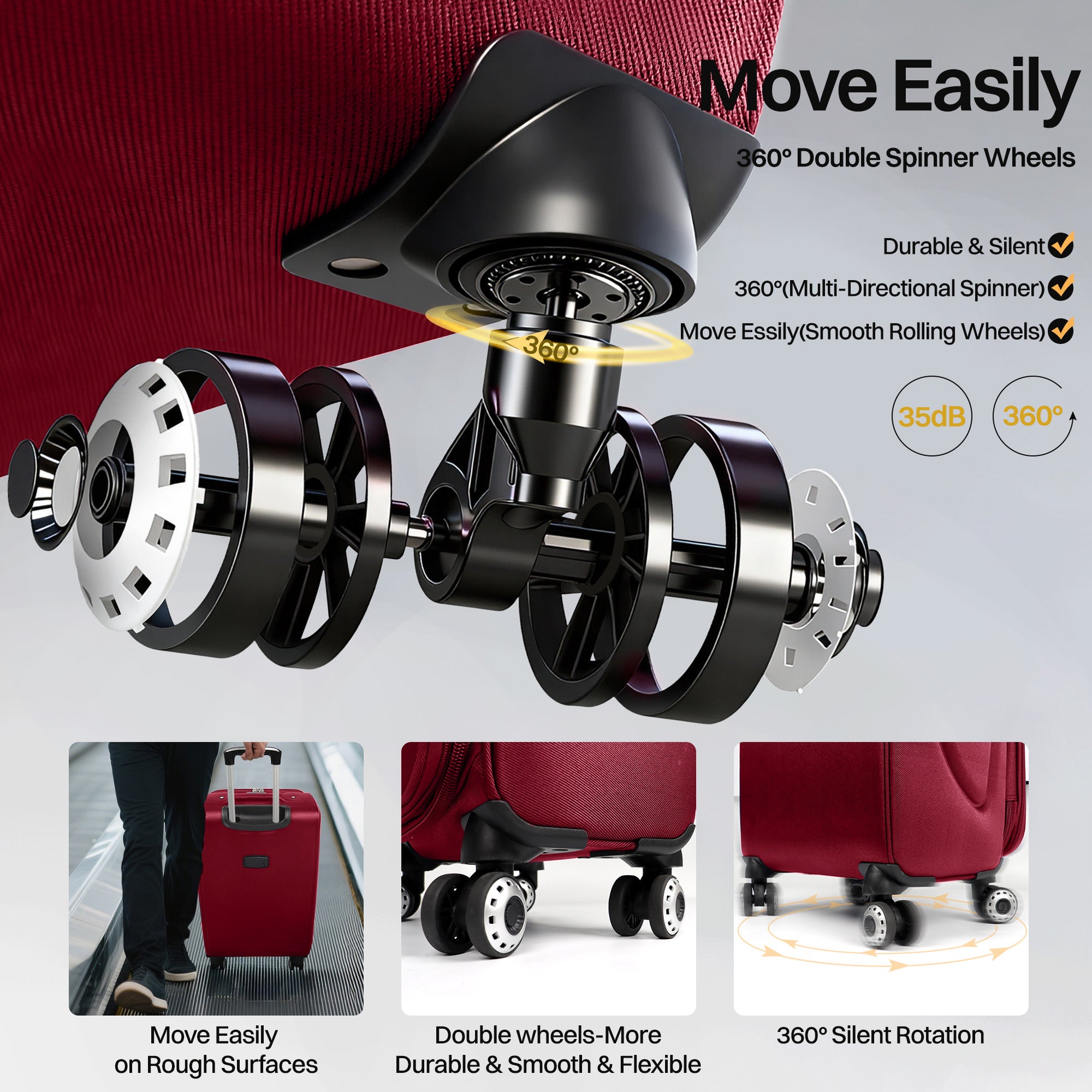 NEW YORK XPRESS Luggage WD-8815,Softside 20in/24in/28in/32in Suitcase,Expandable Luggage,w/Spinner Wheels w/LOCK