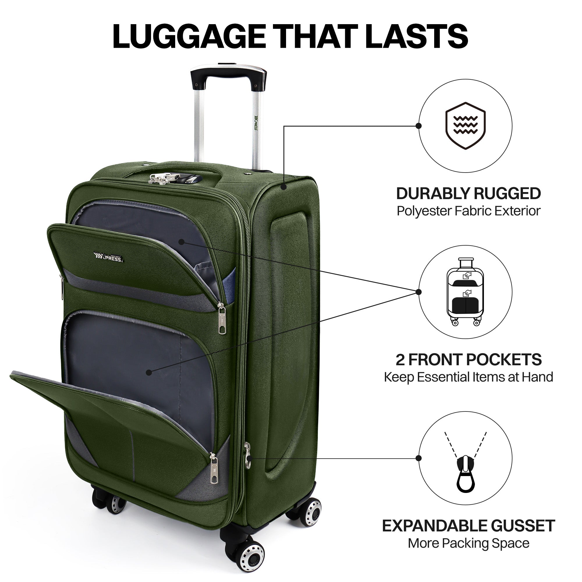 NEW YORK XPRESS Luggage WD-8815,Softside 20in/24in/28in/32in Suitcase,Expandable Luggage,w/Spinner Wheels w/LOCK