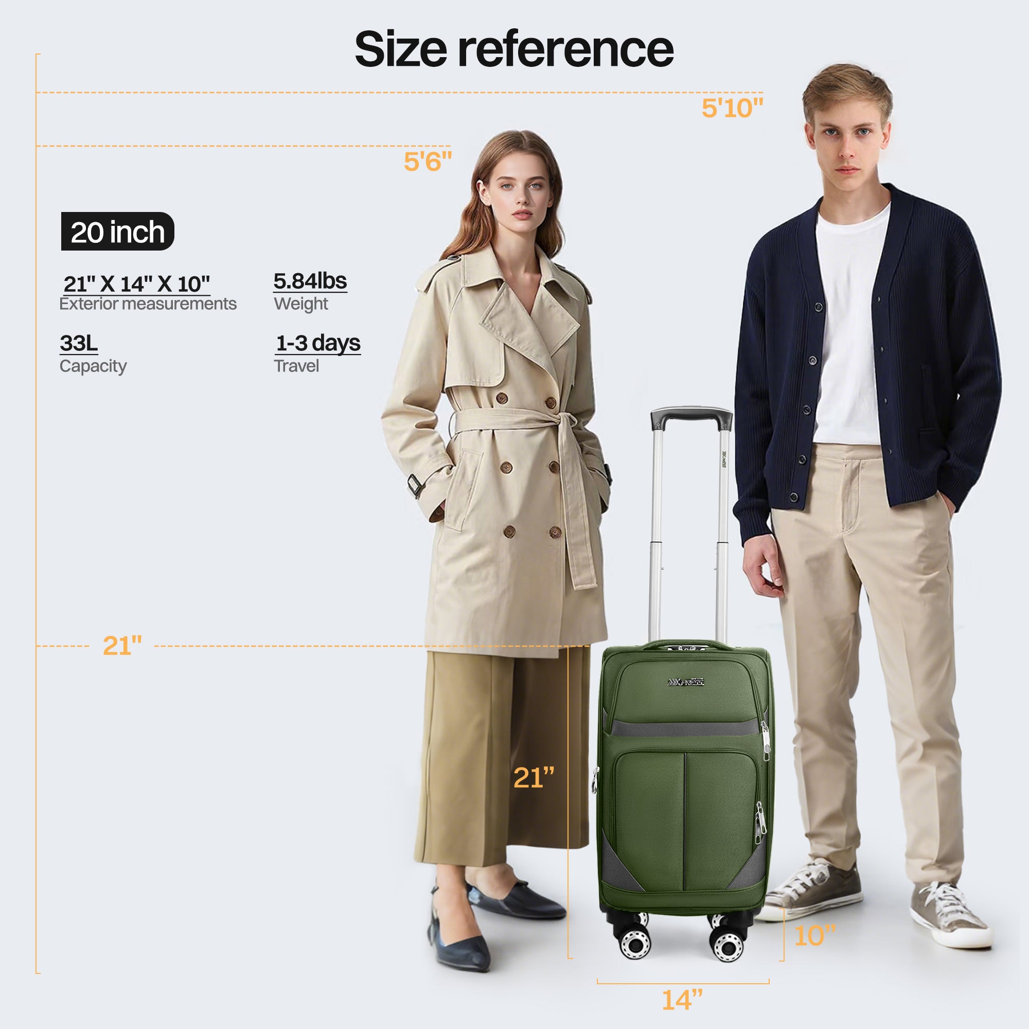 NEW YORK XPRESS Luggage WD-8815,Softside 20in/24in/28in/32in Suitcase,Expandable Luggage,w/Spinner Wheels w/LOCK