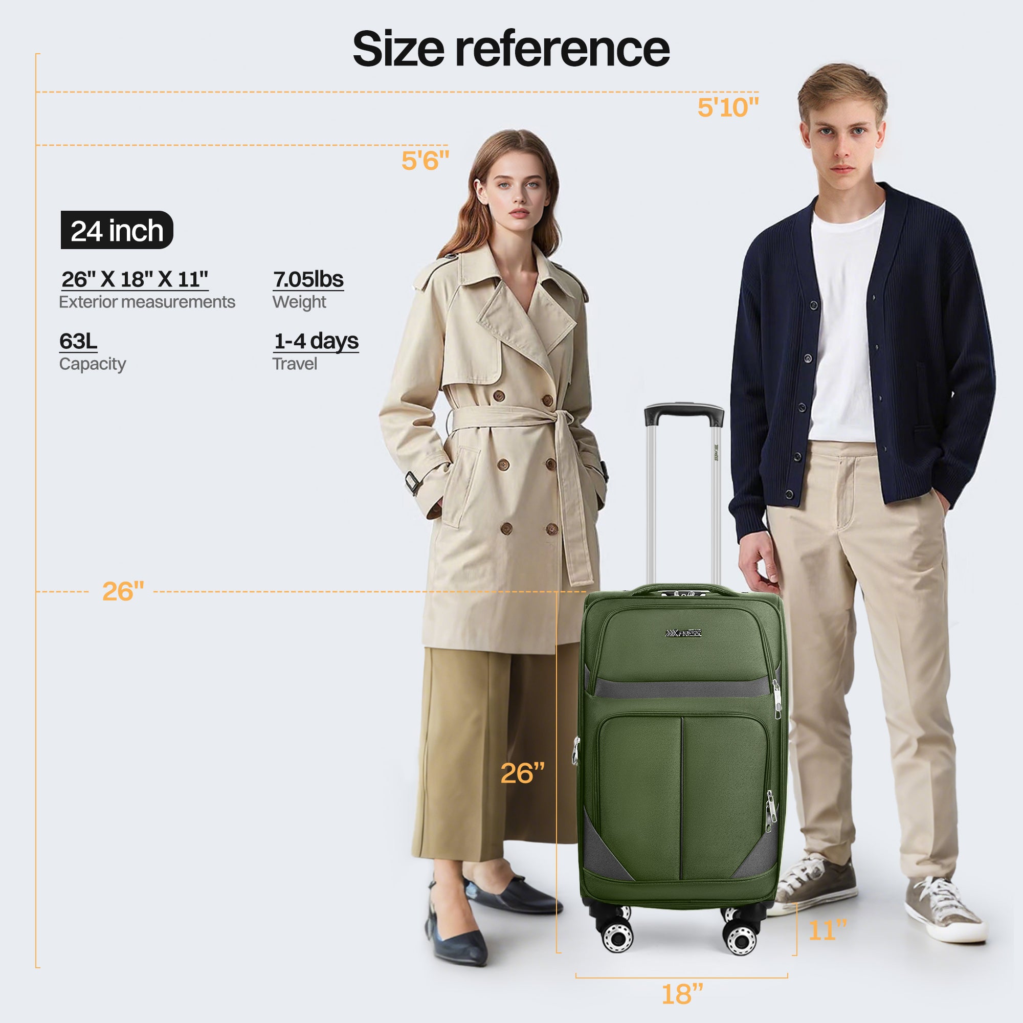 NEW YORK XPRESS Luggage WD-8815,Softside 20in/24in/28in/32in Suitcase,Expandable Luggage,w/Spinner Wheels w/LOCK