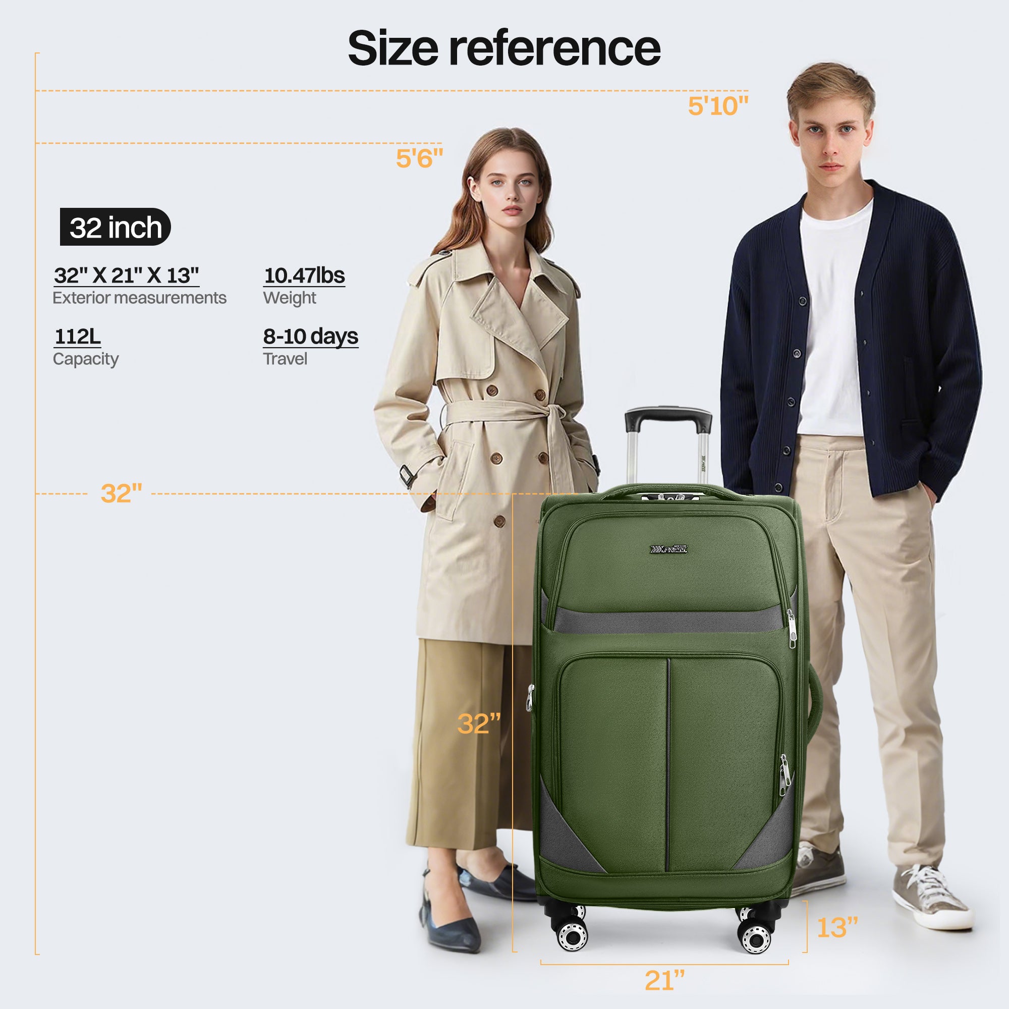 NEW YORK XPRESS Luggage WD-8815,Softside 20in/24in/28in/32in Suitcase,Expandable Luggage,w/Spinner Wheels w/LOCK