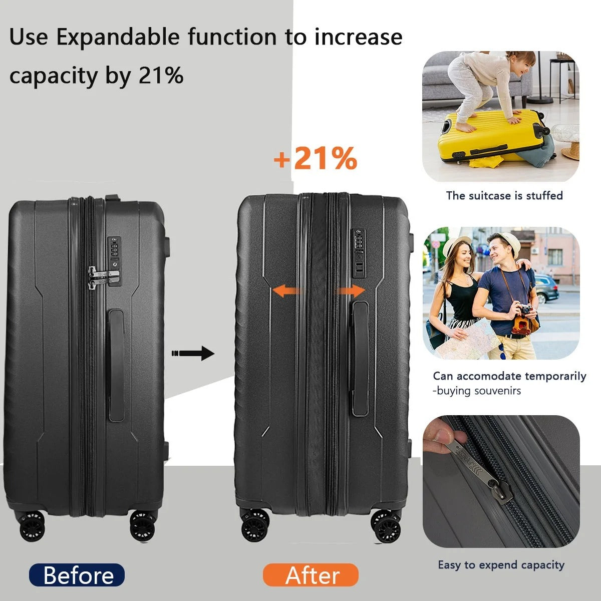 NEW YORK XPRESS 3 Piece Luggage Sets with Spinner Wheels, PP Hardshell Expandable Luggage with TSA Lock, Hardside Lightweight Suitcase Set-20" Carry on Luggage,26"Checked Luggage,30" Checked Luggage