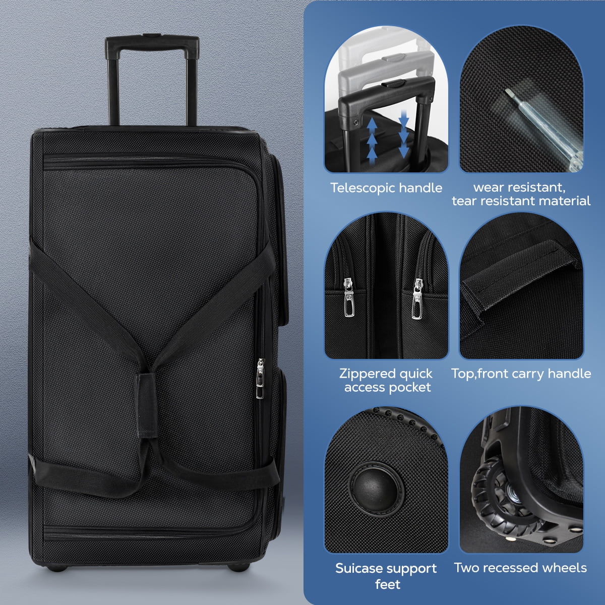 New York XPress Rolling Duffel Bag with Wheels, Wheeled Duffle Bag Luggage with Retractable Handle, Foldable Travel Bag Large for Women & Men