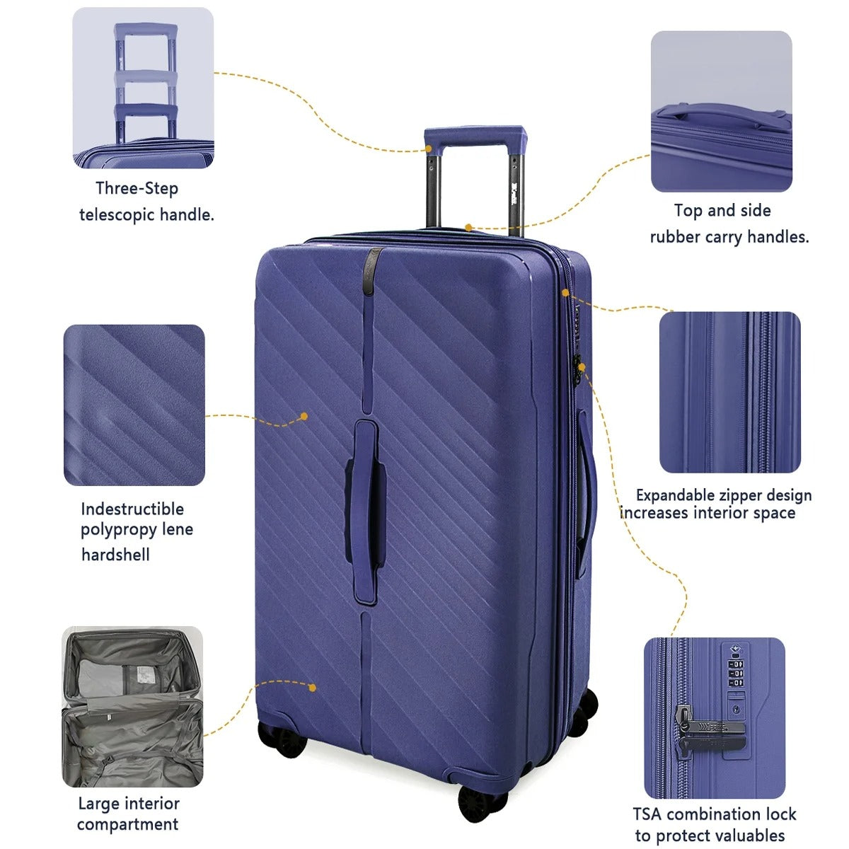 NEW YORK XPRESS 3 Piece Luggage Sets with Spinner Wheels, PP Hardshell Expandable Luggage with TSA Lock, Hardside Lightweight Suitcase Set-20" Carry on Luggage,26"Checked Luggage,30" Checked Luggage