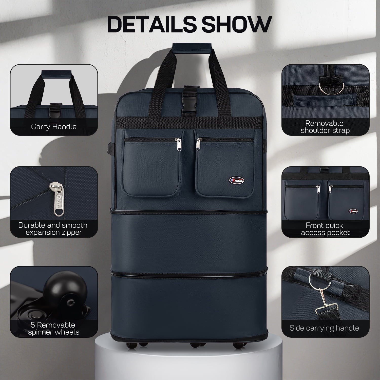 30" 36" 40" Expandable Foldable Luggage Bag with Universal Wheels and Grab Handle,3-Layer Collapsible Large Travel Rolling Suitcase Bag for Home Storage Moving Travel
