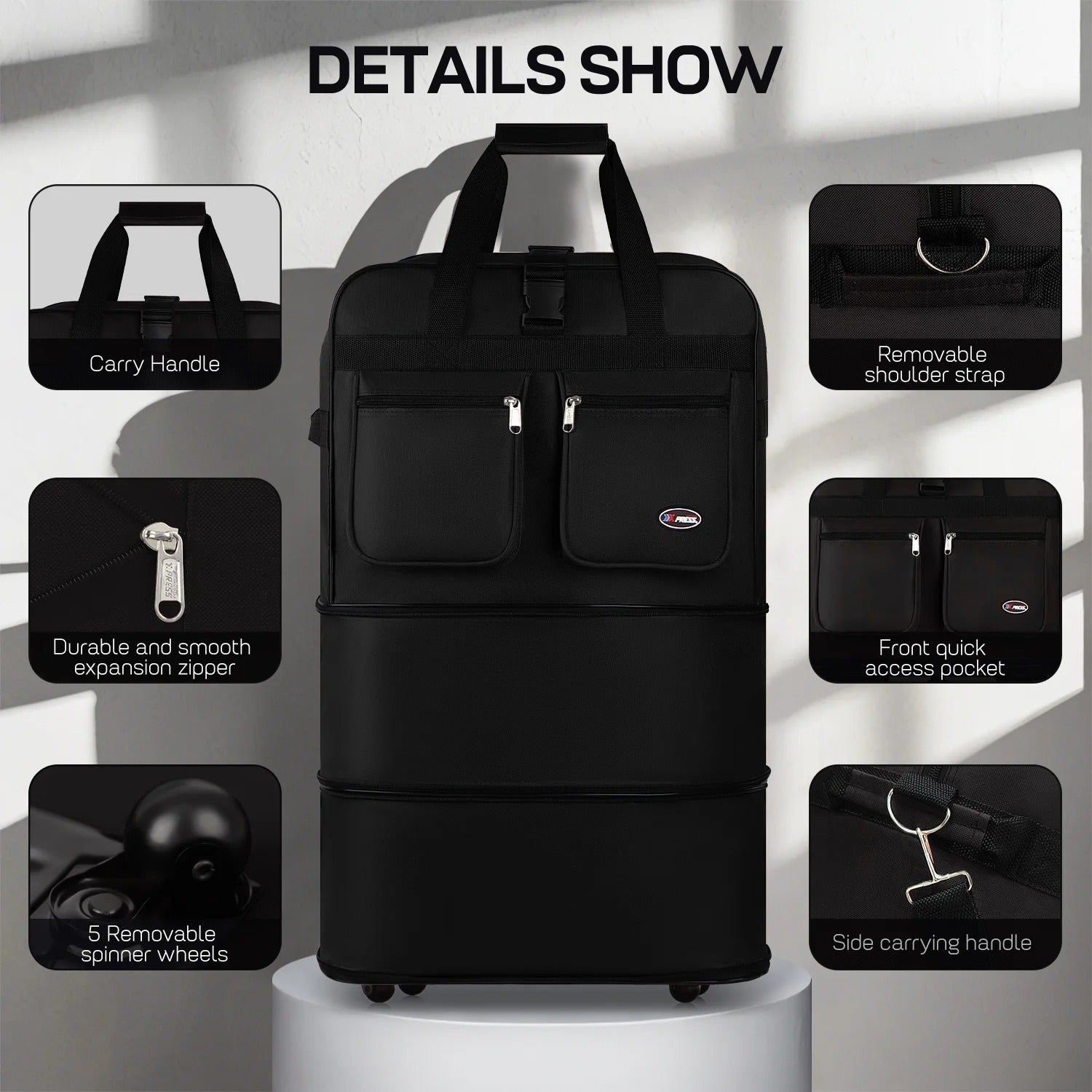 30" 36" 40" Expandable Foldable Luggage Bag with Universal Wheels and Grab Handle,3-Layer Collapsible Large Travel Rolling Suitcase Bag for Home Storage Moving Travel