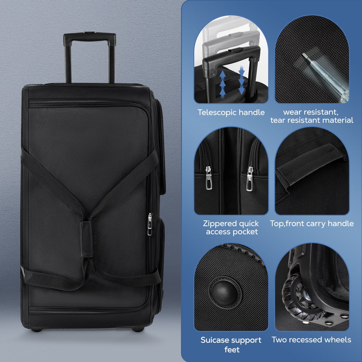 New York XPress Rolling Duffel Bag with Wheels, Wheeled Duffle Bag Luggage with Retractable Handle, Foldable Travel Bag Large for Women & Men