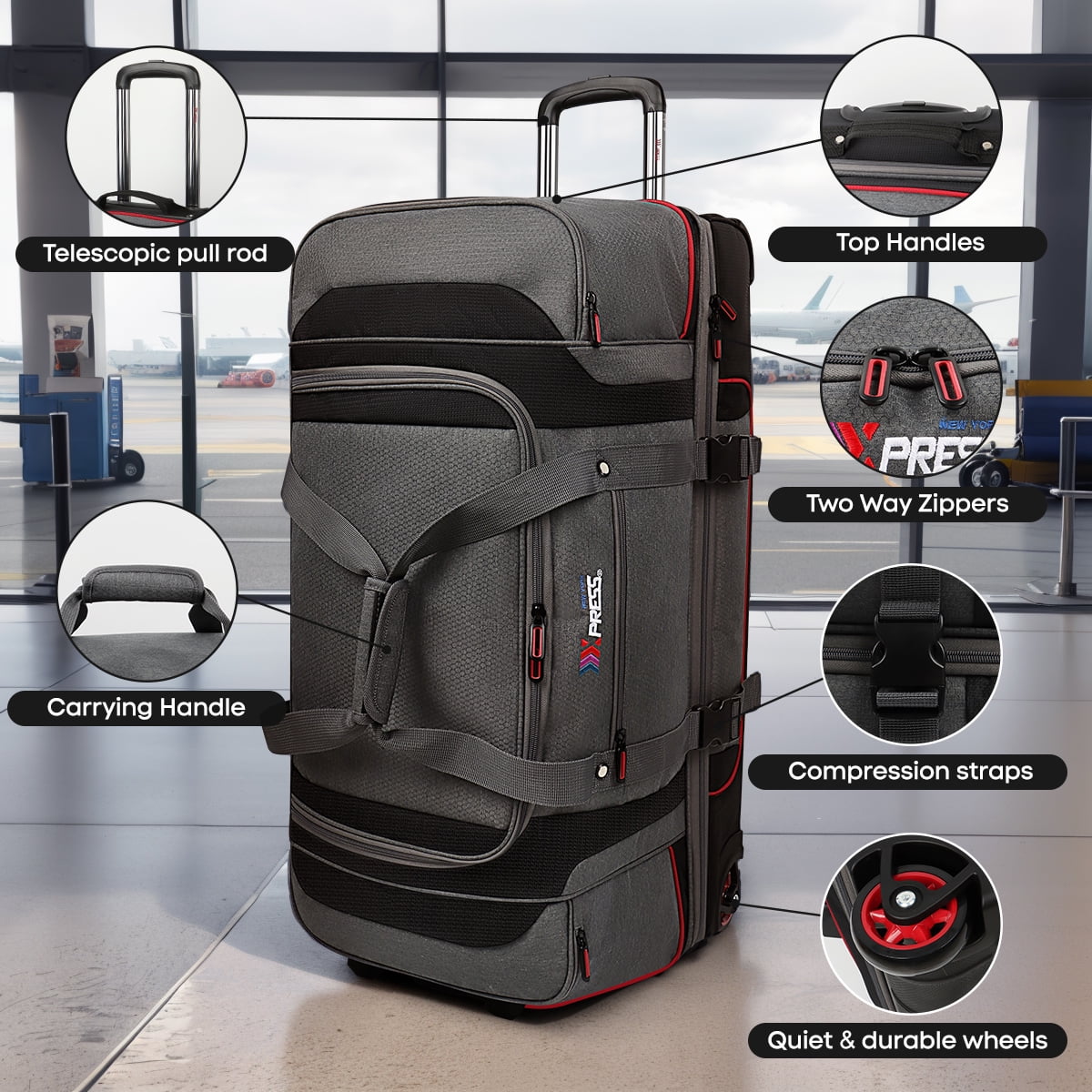 30" Wheeled Rolling Duffle Bag,Rolling Drop Bottom Duffel Bag with Multi- Pocket,Tear-Resistant Trolley Travel Bag,Luggage Duffel Bag for Men Women