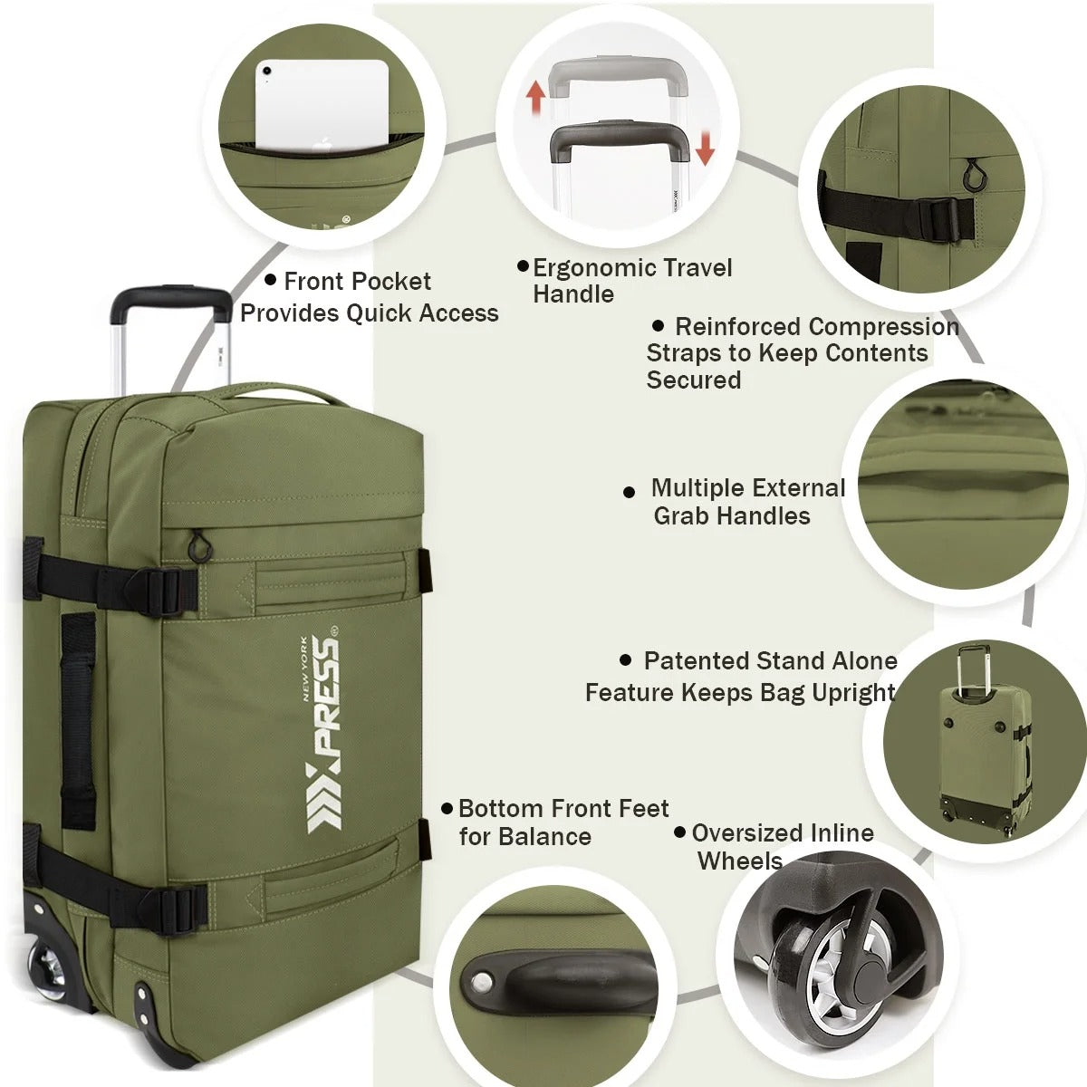 NEW YORK XPRESS 3PCS Soft side Roller Luggage Set, Waterproof Rolling Suitcase, Wheeled Travel Duffel Luggage for All Trip & Adventure,20in+26in+30in