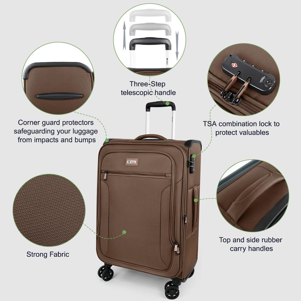 NEW YORK XPRESS 3 Piece Luggage Sets Expandable Softside Luggage Sets with Spinner Wheels and TSA Lock,Lightweight Travel Suitcase Set (20"/26"/28")