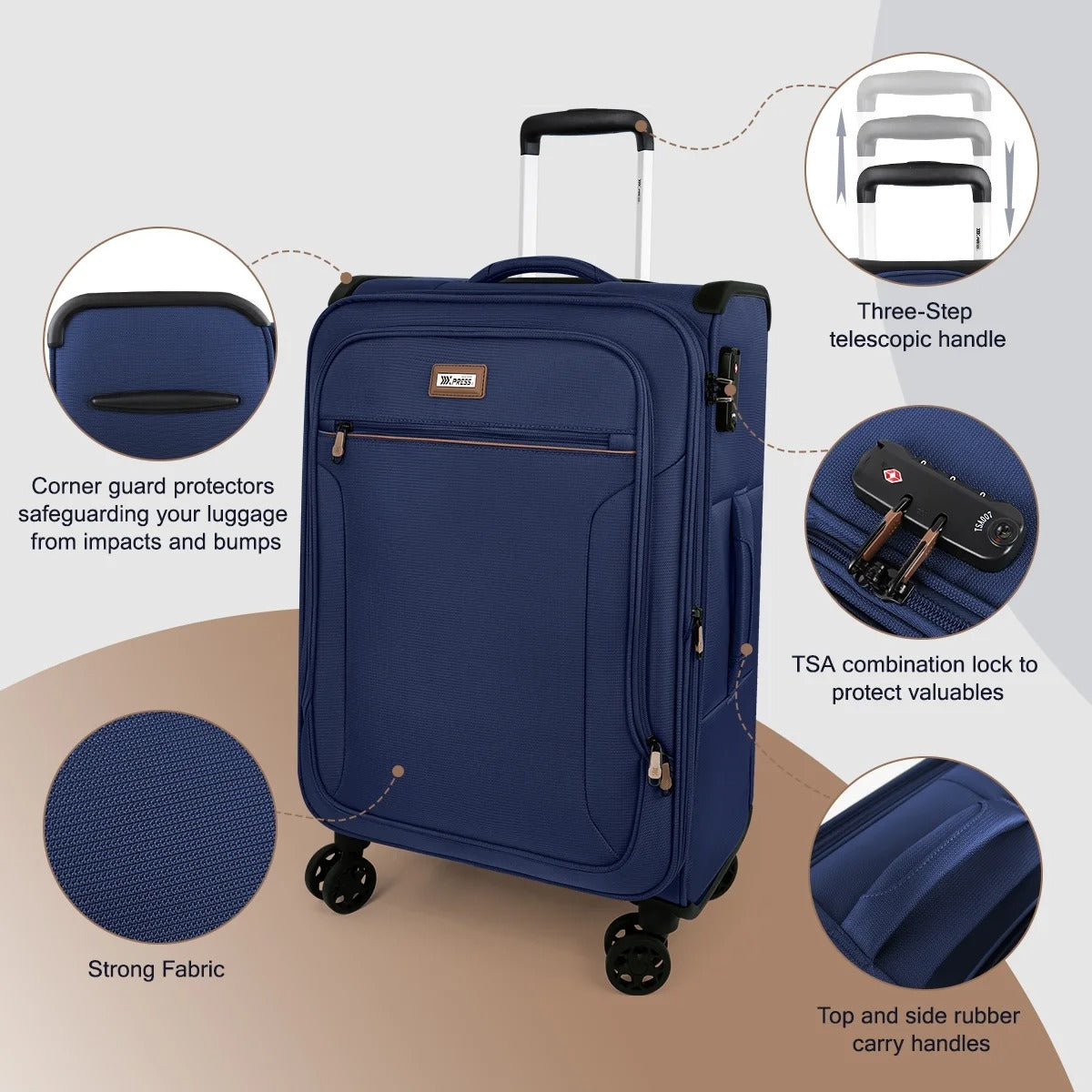 NEW YORK XPRESS 3 Piece Luggage Sets Expandable Softside Luggage Sets with Spinner Wheels and TSA Lock,Lightweight Travel Suitcase Set (20"/26"/28")